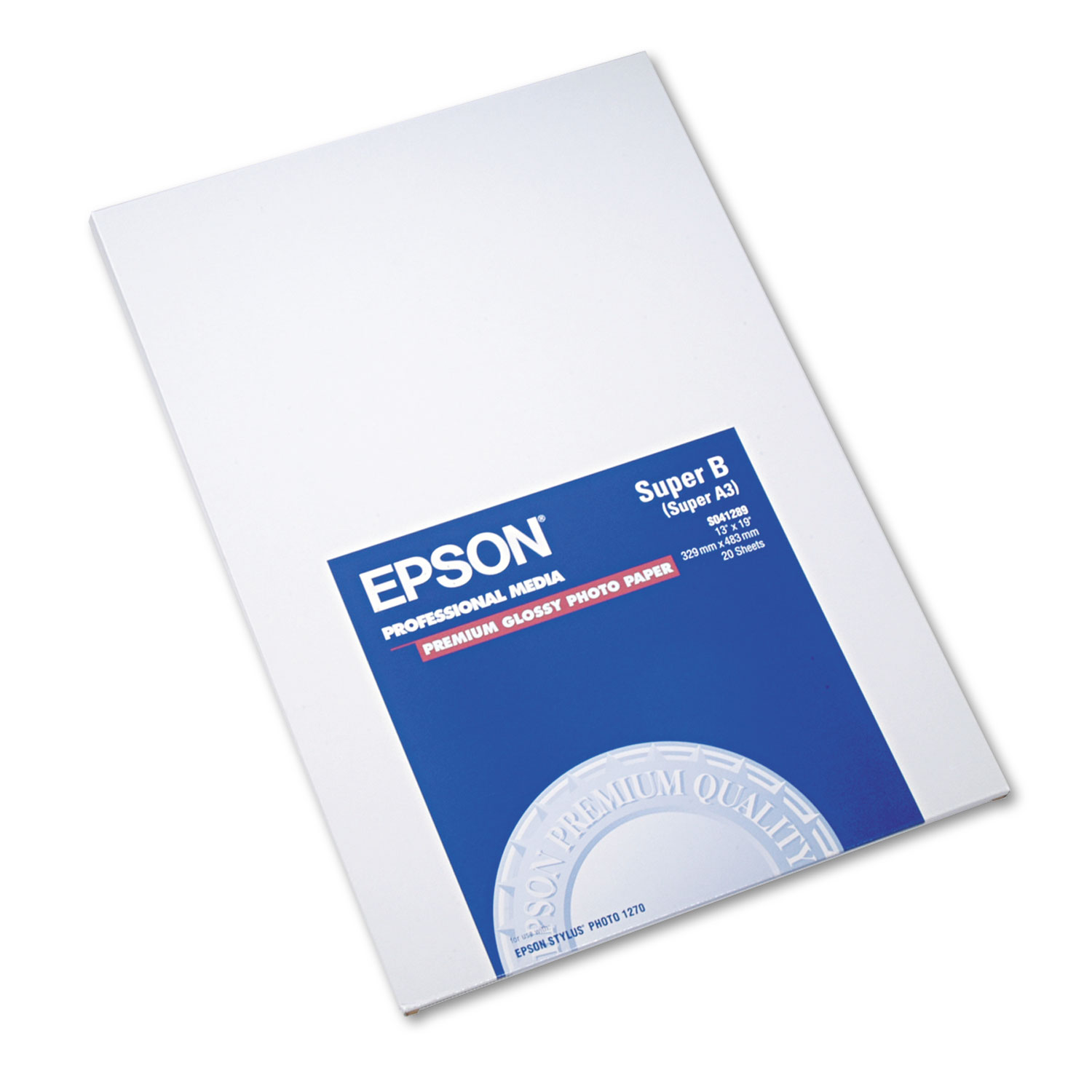  Epson S041289 Premium Photo Paper, 10.4 mil, 13 x 19, High-Gloss White, 20/Pack (EPSS041289) 