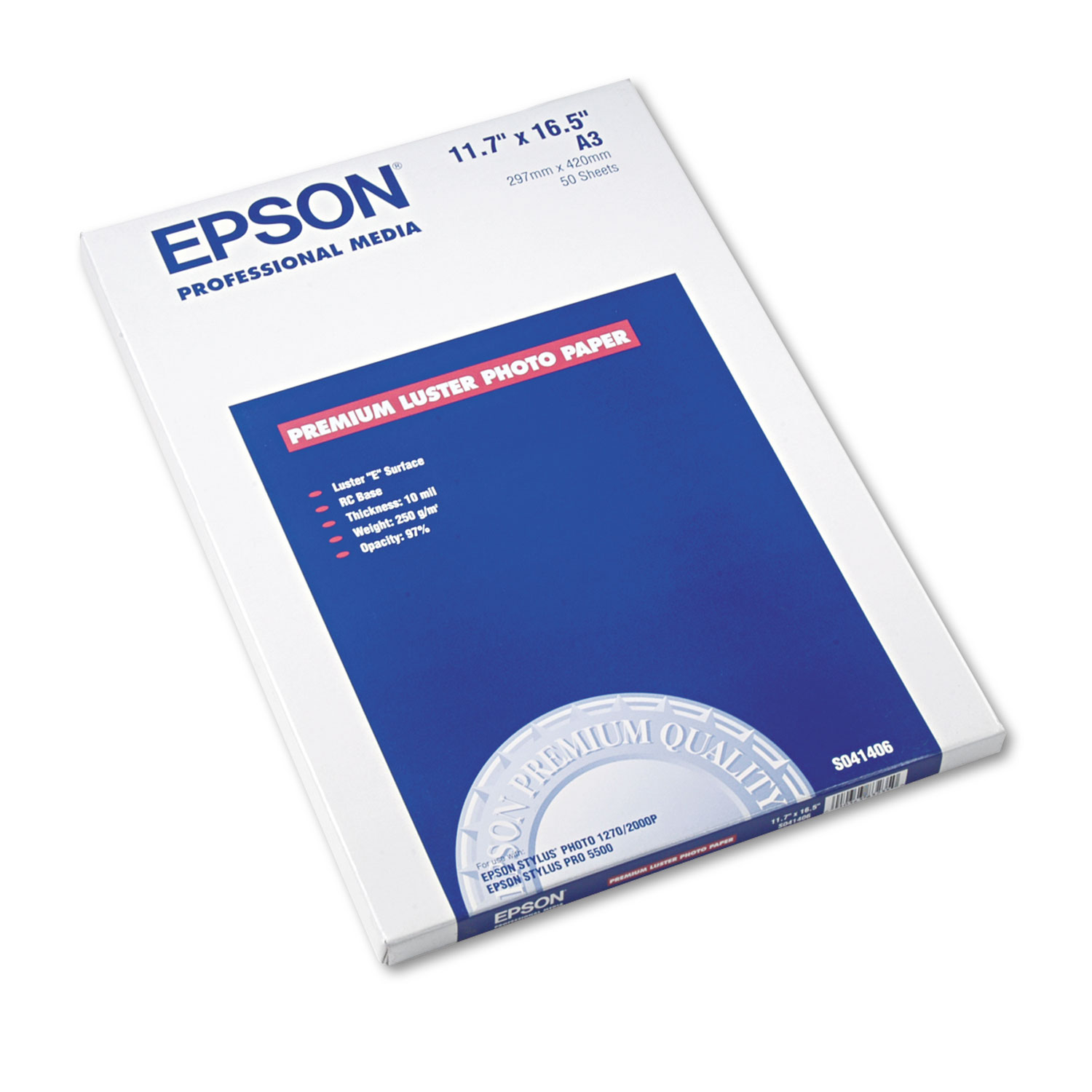  Epson S041406 Ultra Premium Photo Paper, 10 mil, 11.75 x 16.5, Luster White, 50/Pack (EPSS041406) 