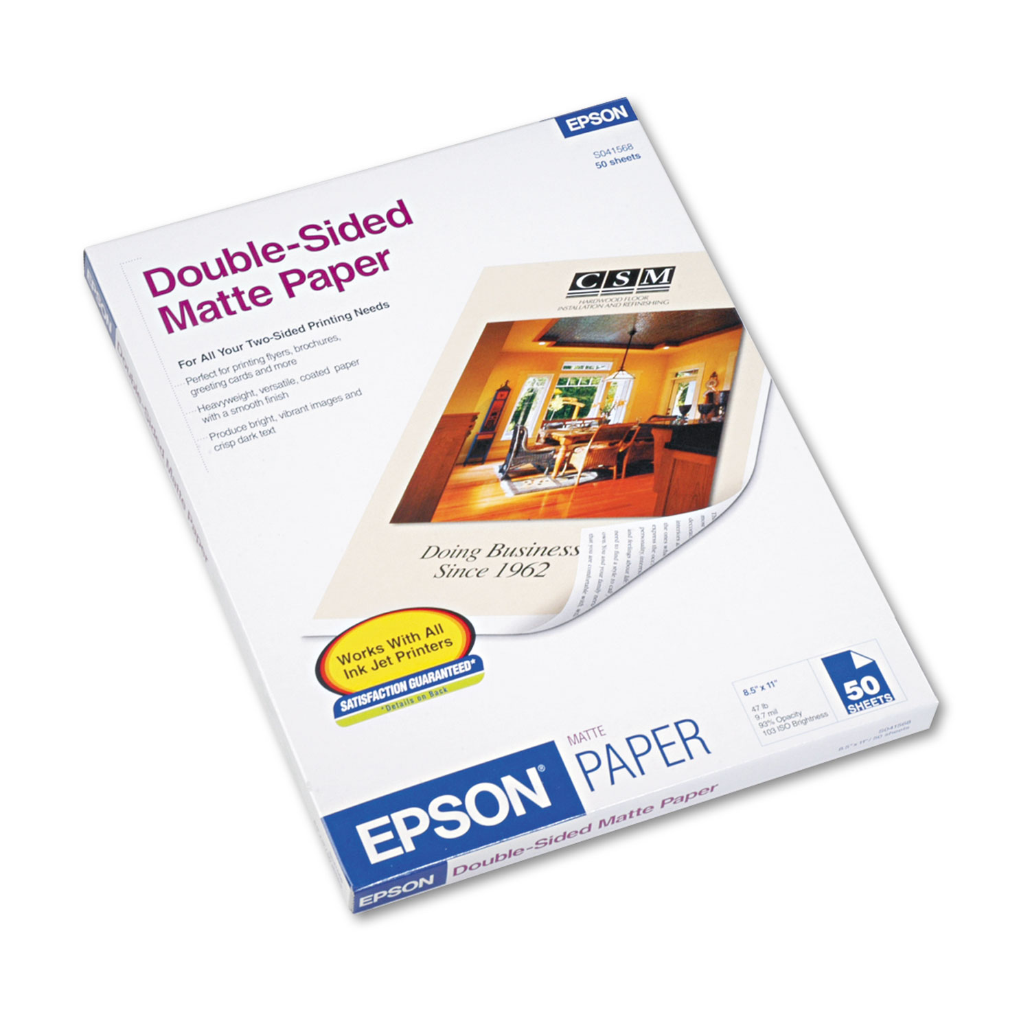  Epson S041568 Premium Matte Presentation Paper, 9 mil, 8.5 x 11, Matte Bright White, 50/Pack (EPSS041568) 