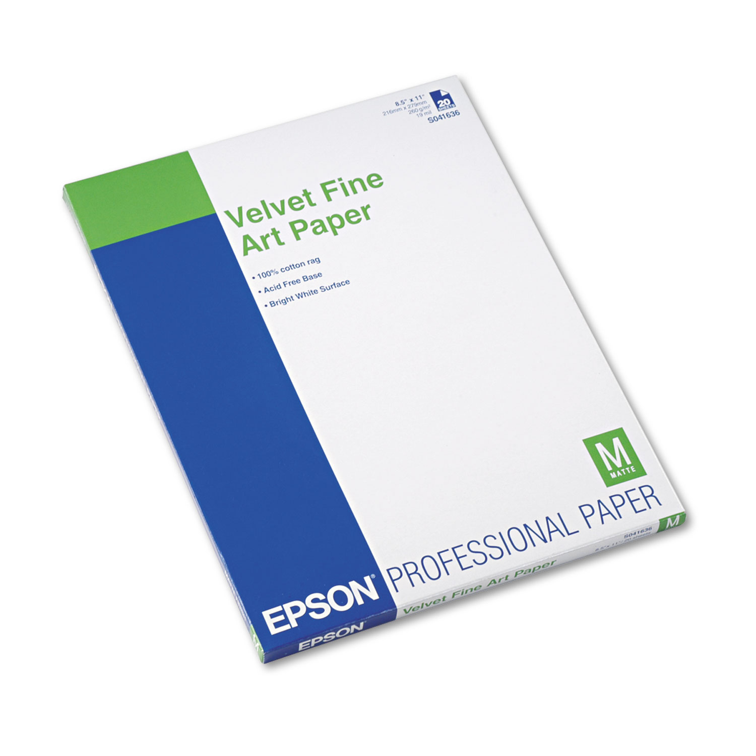  Epson S041636 Velvet Fine Art Paper, 8.5 x 11, White, 20/Pack (EPSS041636) 