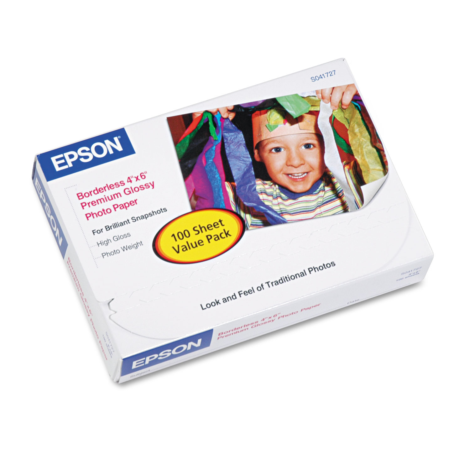  Epson S041727 Premium Photo Paper, 10.4 mil, 4 x 6, High-Gloss White, 100/Pack (EPSS041727) 