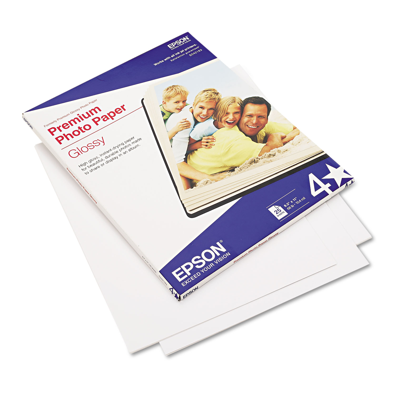  Epson S042183 Premium Photo Paper, 10.4 mil, 8.5 x 11, High-Gloss Bright White, 25/Pack (EPSS042183) 
