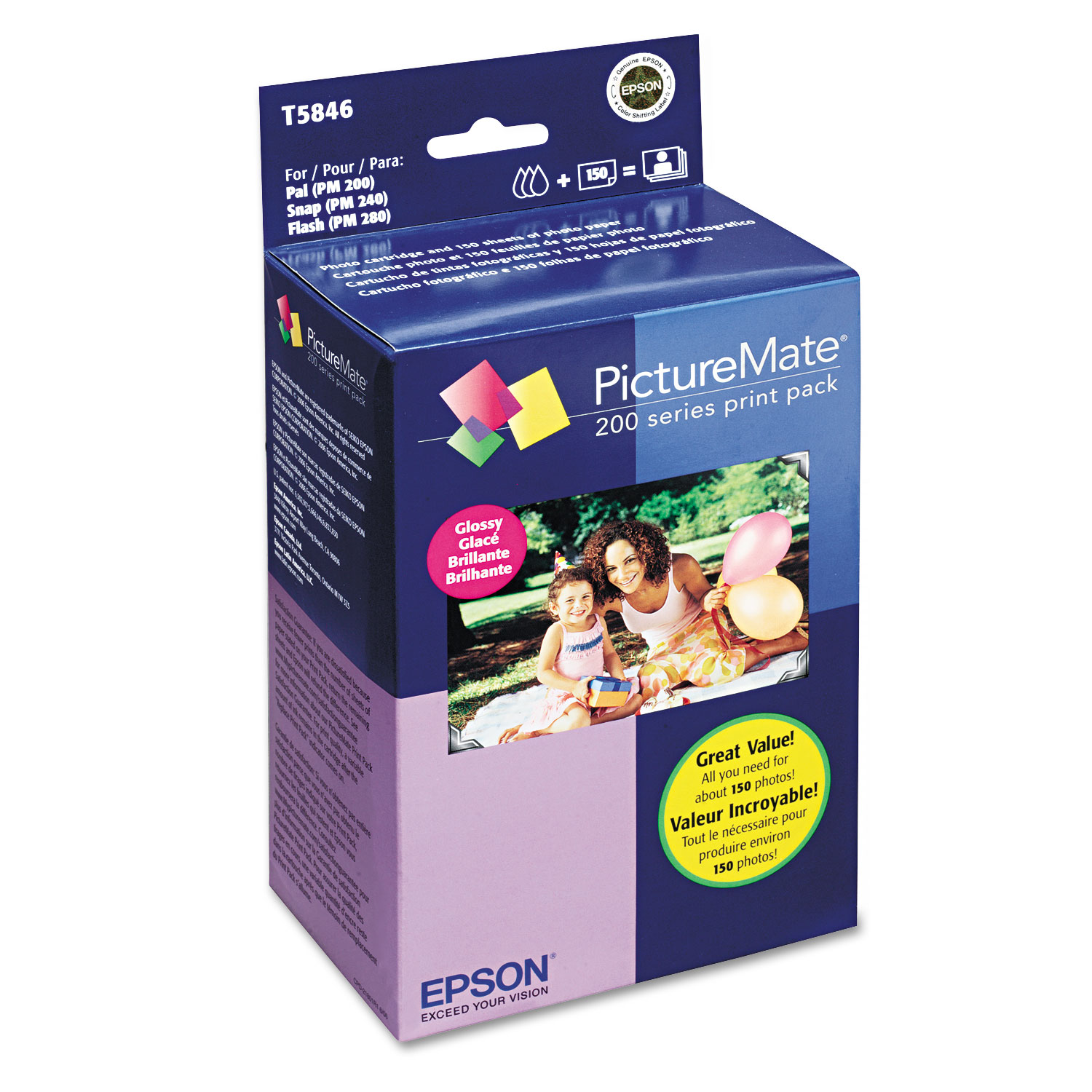 T5846 PictureMate 200 Print Pack, Black/Cyan/Magenta/Yellow Ink & Photo Paper