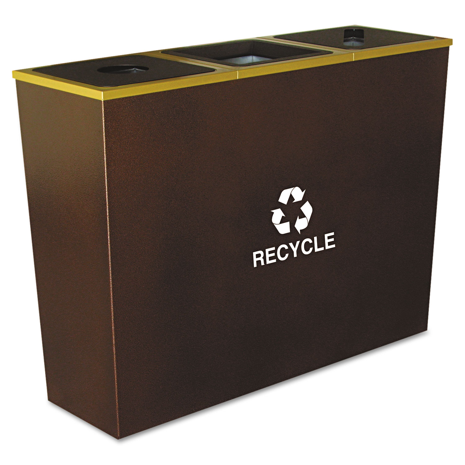 Metro Collection Recycling Receptacle, Triple Stream, Steel, 54gal, Brown