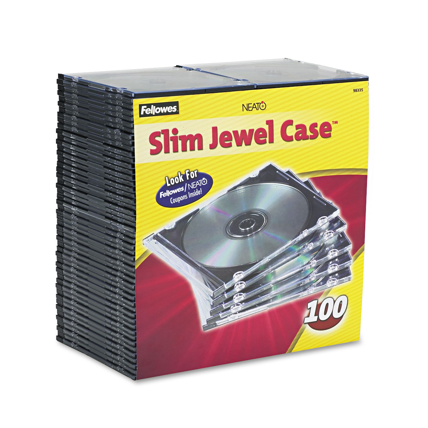  Fellowes 98335 Slim Jewel Case, Clear/Black, 100/Pack (FEL98335) 