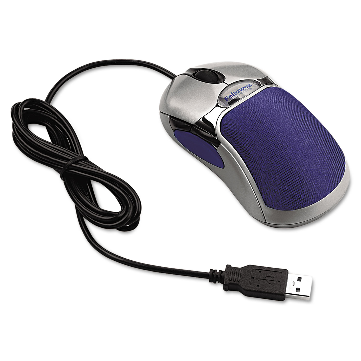 Optical HD Precision Gel Mouse, Five-Button/Scroll, Blue/Silver