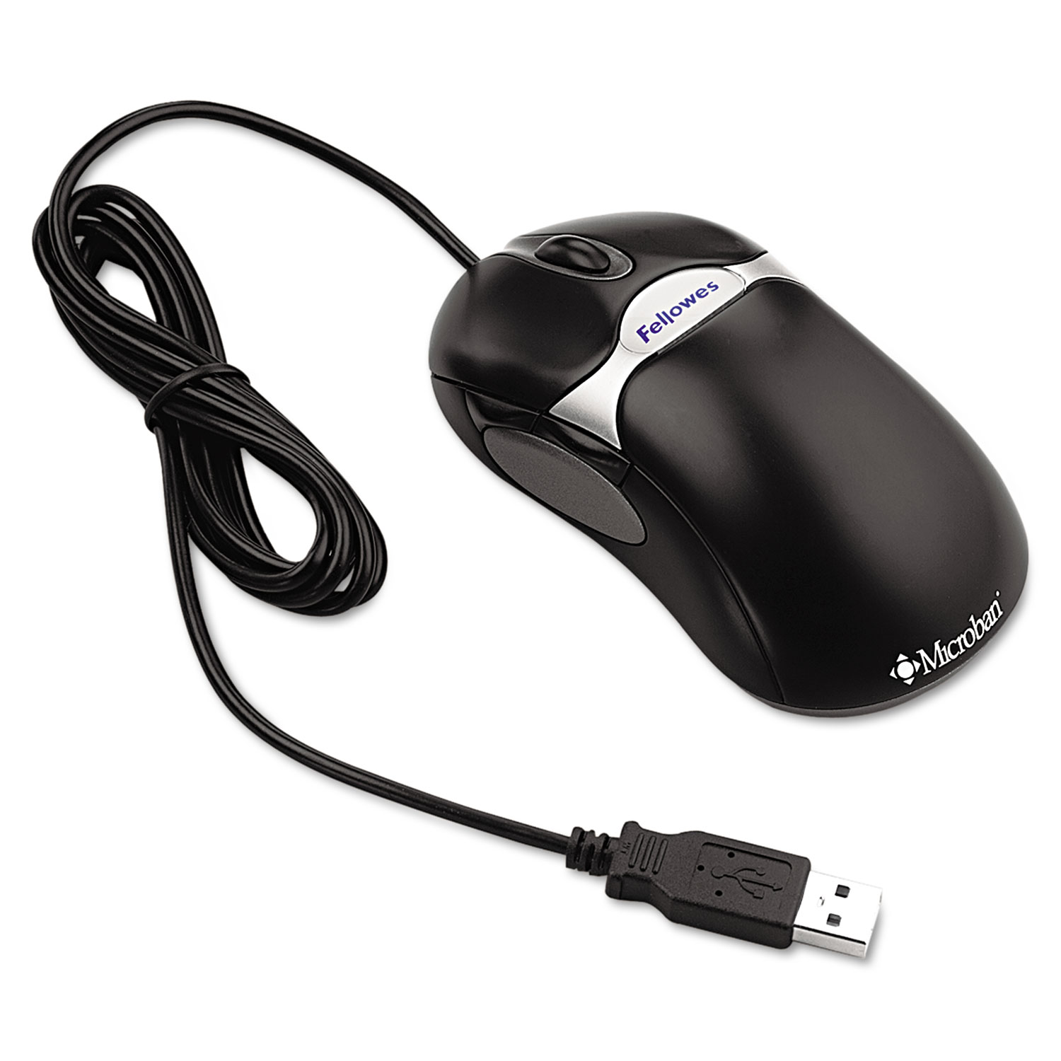  Fellowes 98913 Microban Five-Button Optical Mouse, USB 2.0, Left/Right Hand Use, Black/Silver (FEL98913) 