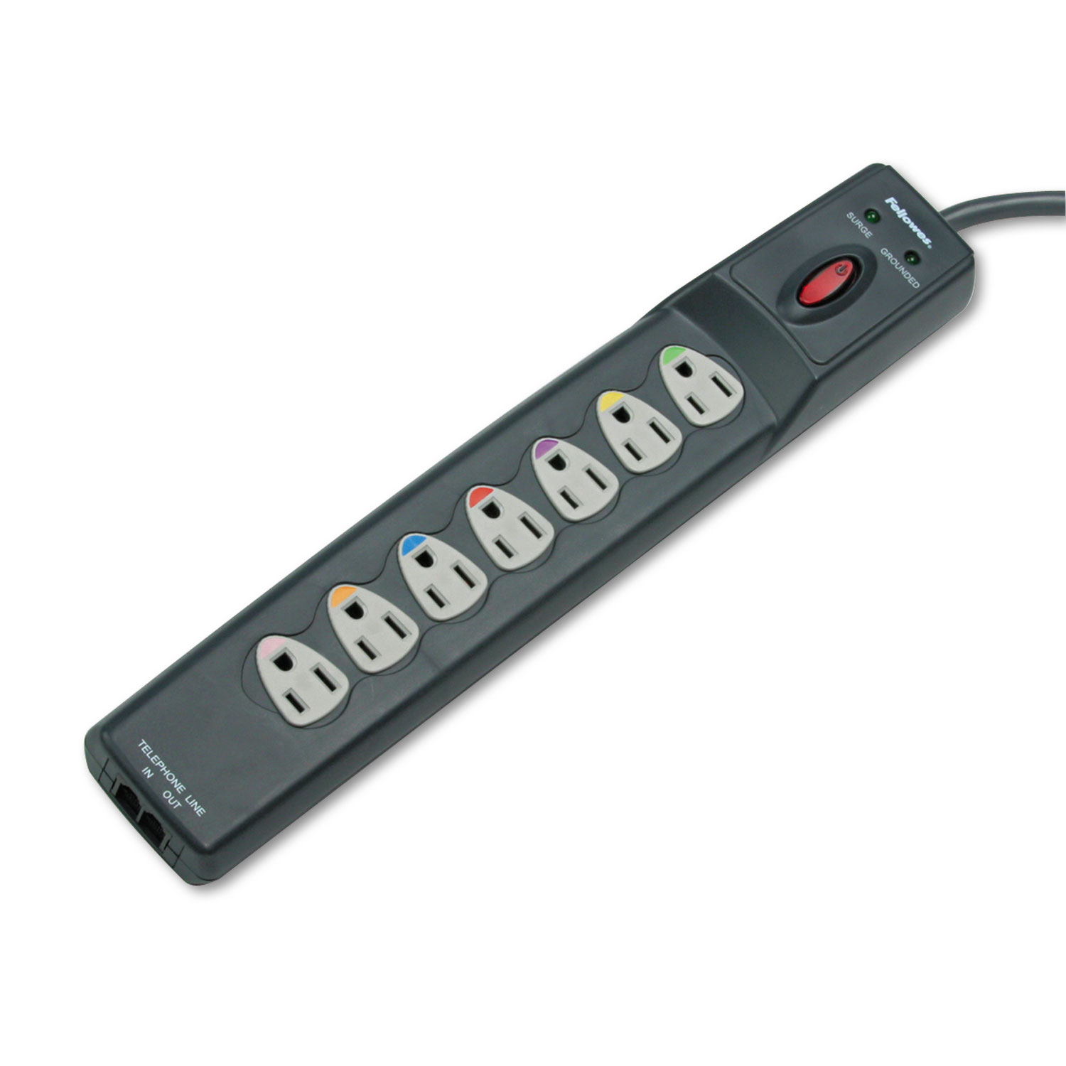  Fellowes 99110 Power Guard Surge Protector, 7 Outlets, 6 ft Cord, 1600 Joules, Gray (FEL99110) 