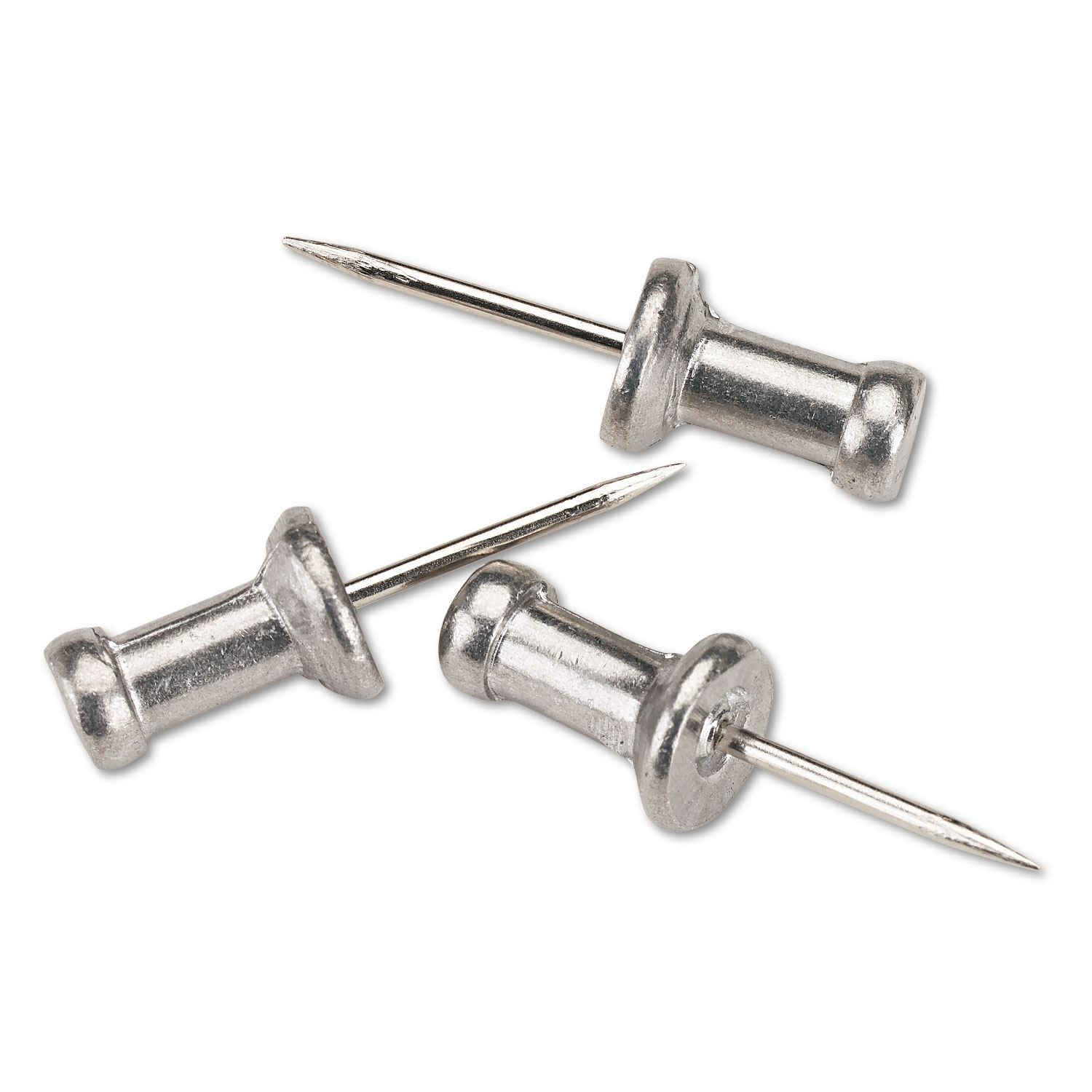 Aluminum Head Push Pins, Aluminum, Silver, 1/2", 100/Box