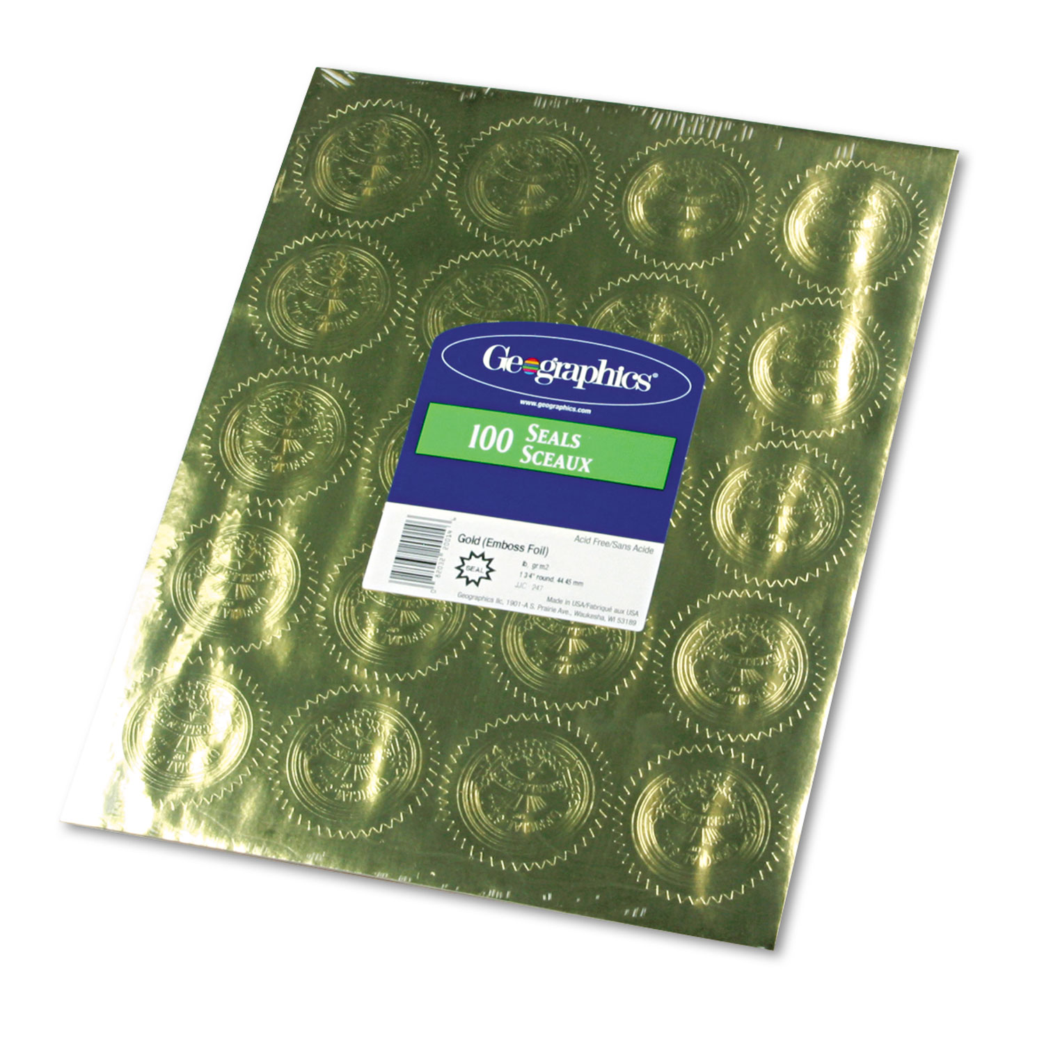 Self-Adhesive Embossed Seals, 2 Dia, Official Seal of Excellence, Gold, 100/PK