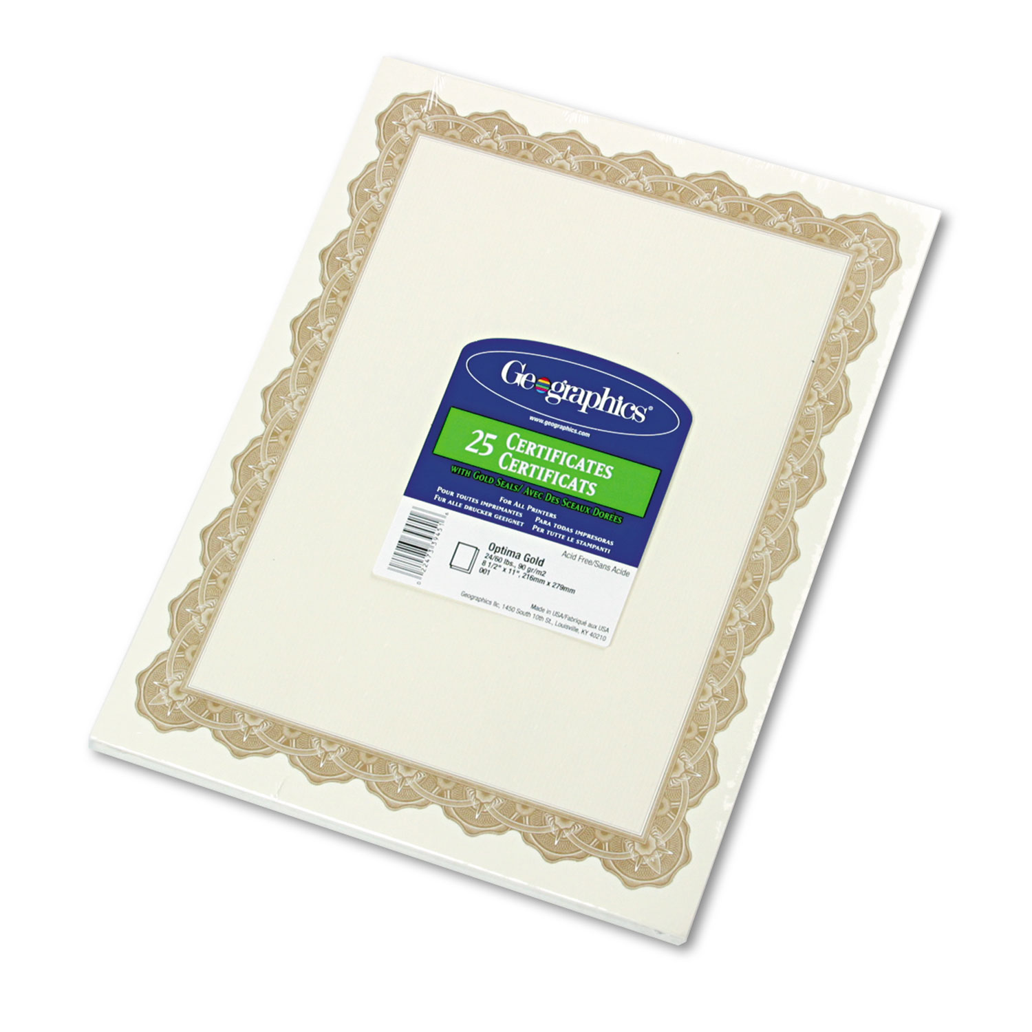 Parchment Paper Certificates, 8.5 x 11, Optima Gold with White