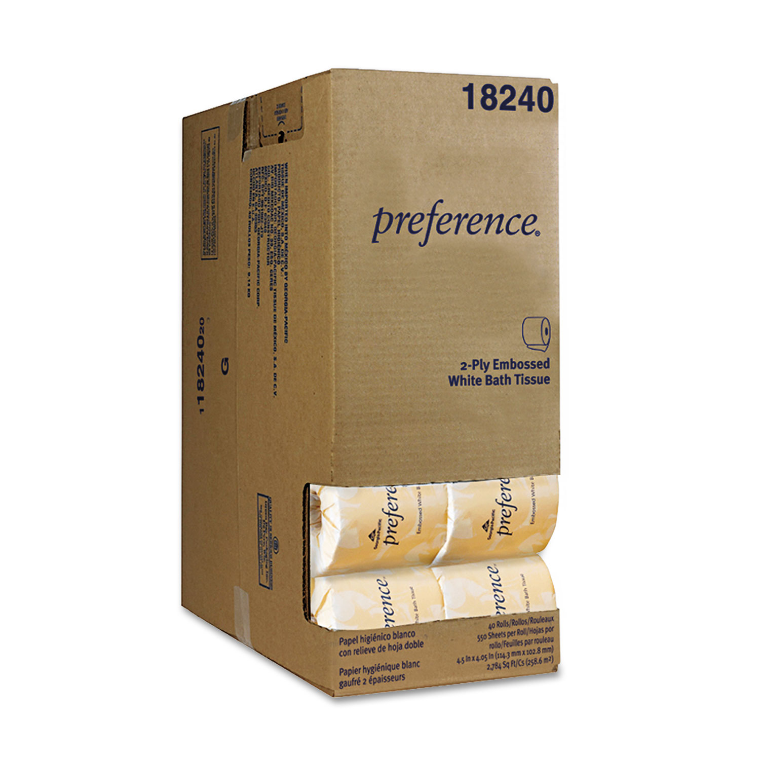  Georgia Pacific Professional 18240/01 Two-Ply Embossed Bath Tissue, Dispenser Box, Septic Safe, White, 550 Sheets/Roll, 40 Rolls/Carton (GPC1824001) 