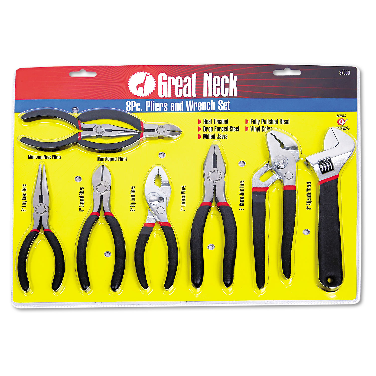  Great Neck 87900 8-Piece Steel Pliers and Wrench Tool Set (GNS87900) 
