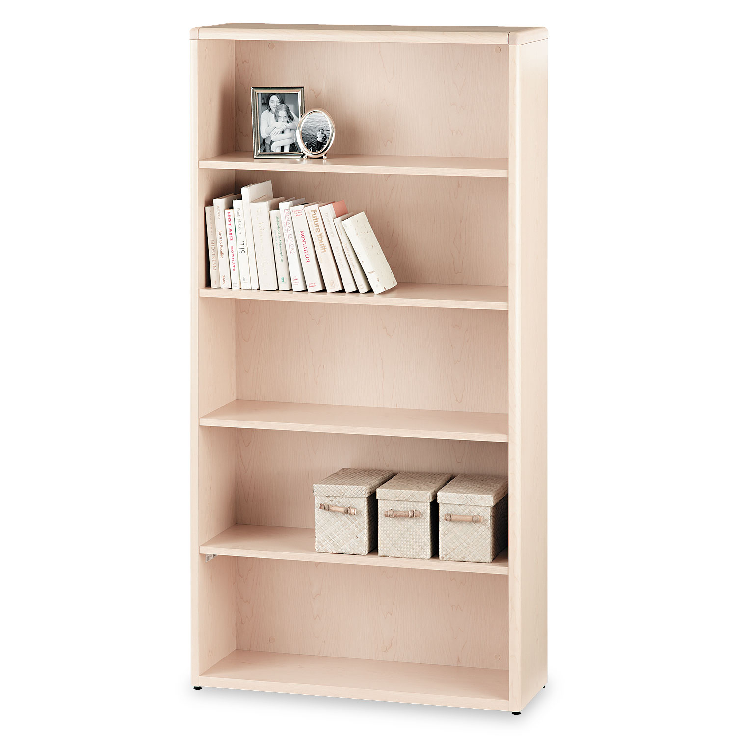 10700 Series Wood Bookcase, Five Shelf, 36w x 13 1/8d x 71h, Natural Maple