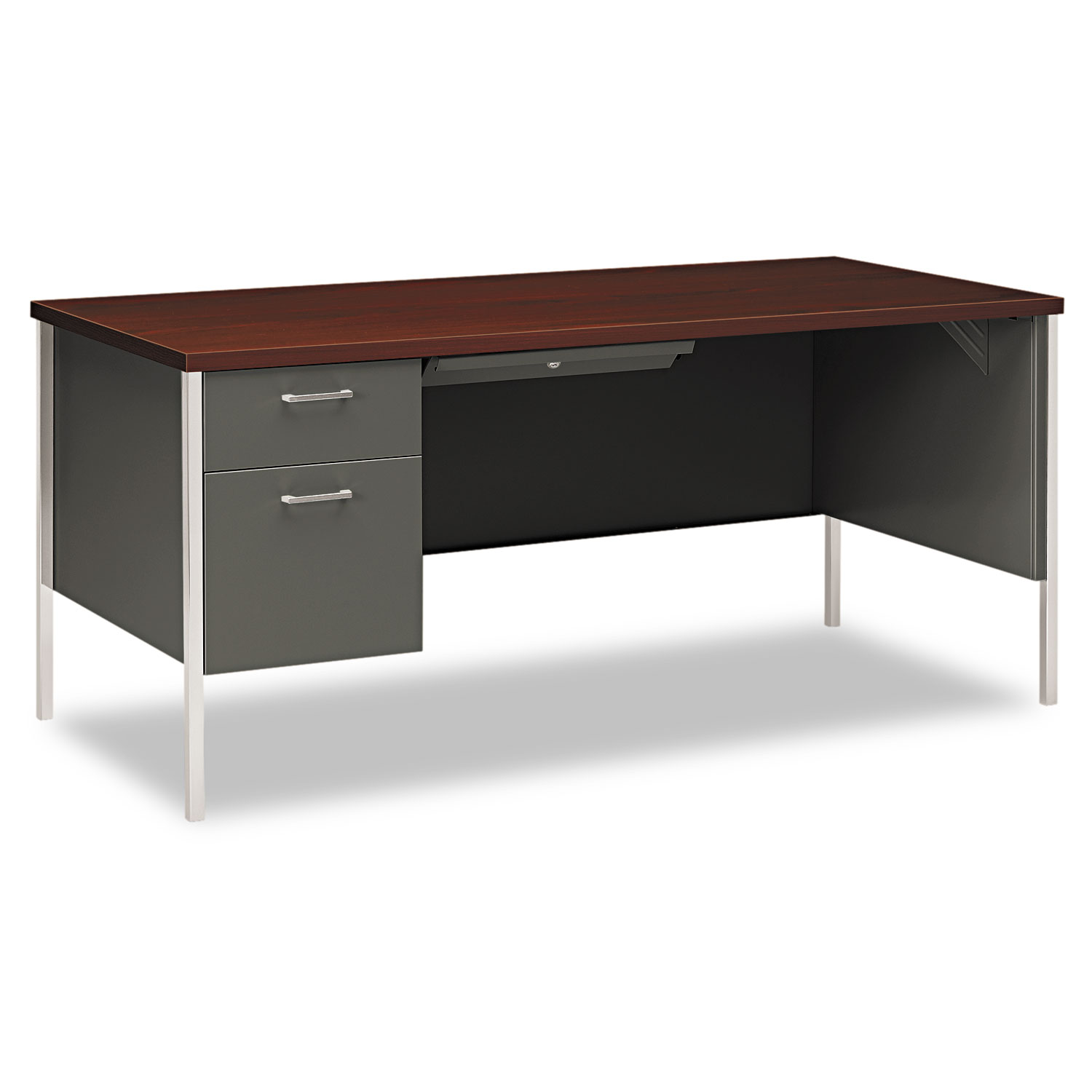  HON H34974L.N.S 34000 Series Left Pedestal Desk, 66w x 30d x 29.5h, Mahogany/Charcoal (HON34974LNS) 