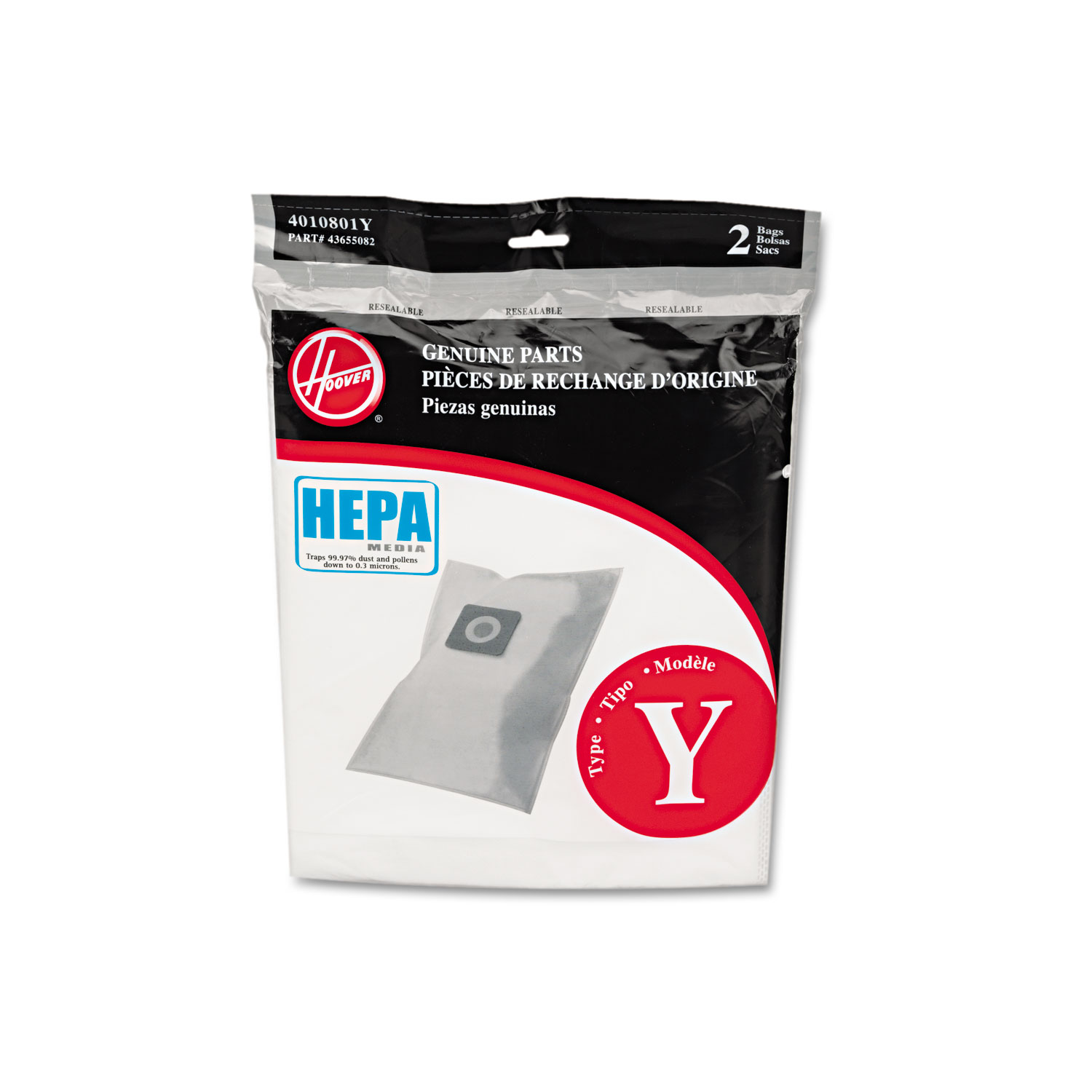  Hoover Commercial 4010801Y HEPA Y Filtration Bags for Hoover Upright Cleaners, 2PK/EA (HVRAH10040) 