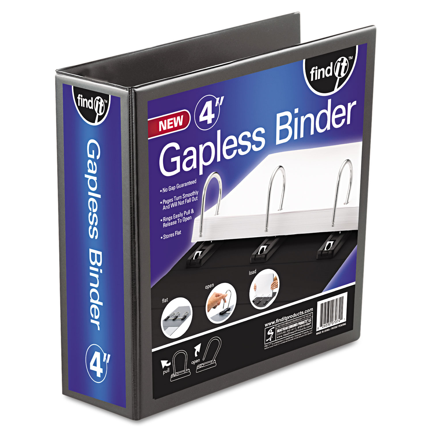 Gapless Loop Ring View Binder, 11 x 8-1/2, 4 Capacity, Black