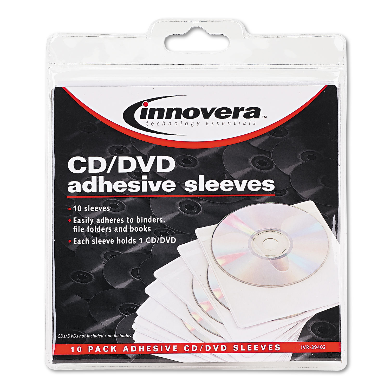  Innovera IVR39402 Self-Adhesive CD/DVD Sleeves, 10/Pack (IVR39402) 