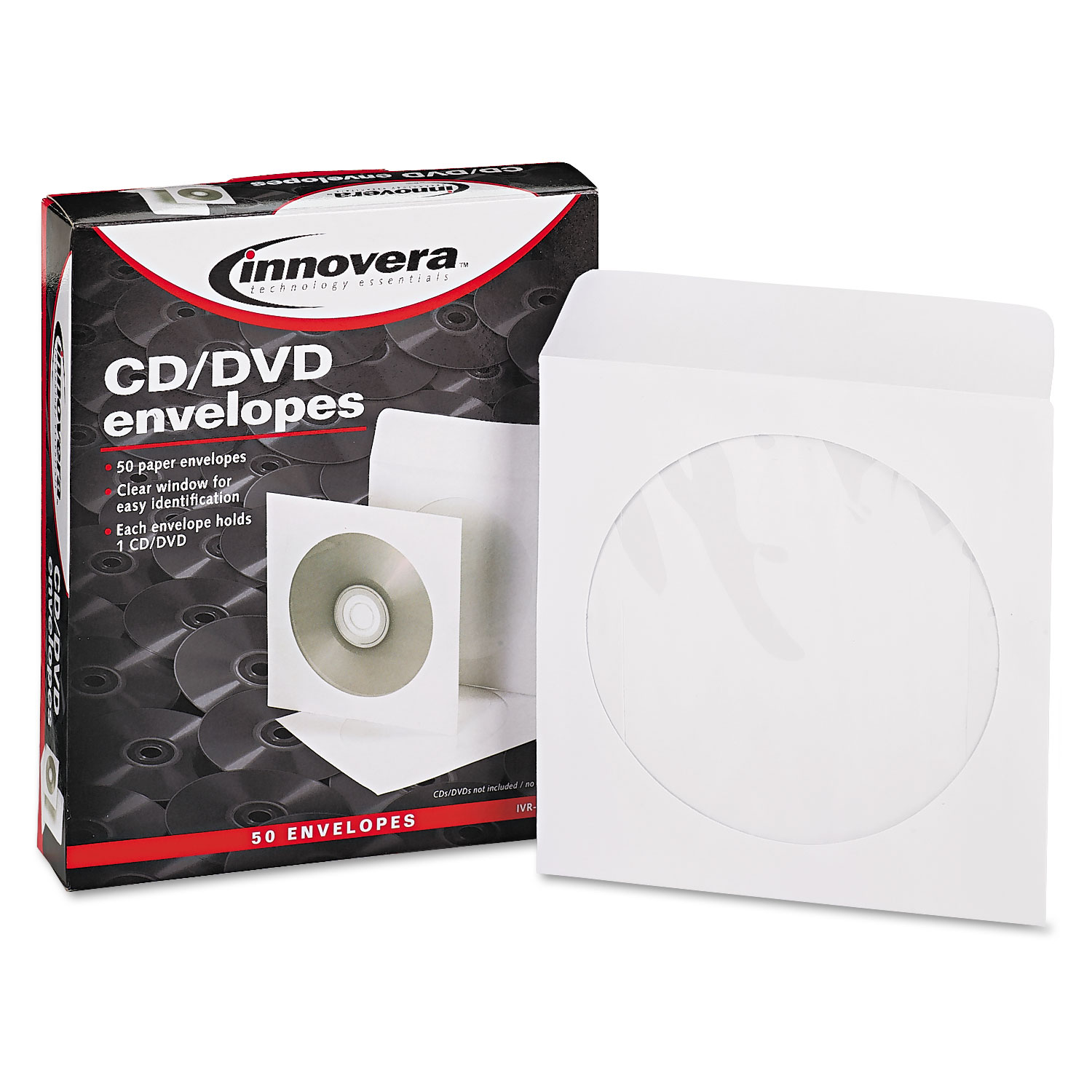 CD/DVD Envelopes, Clear Window, White, 50/Pack