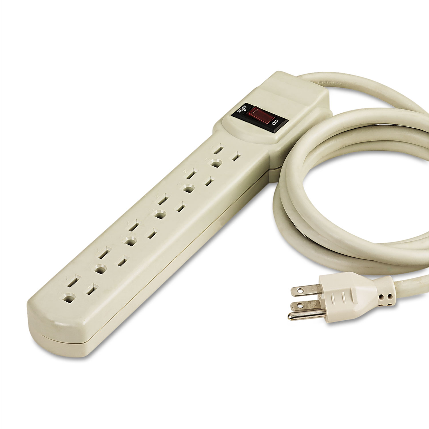 Six-Outlet Power Strip, 4-Foot Cord, 1-15/16 x 10-3/16 x 1-3/16, Ivory