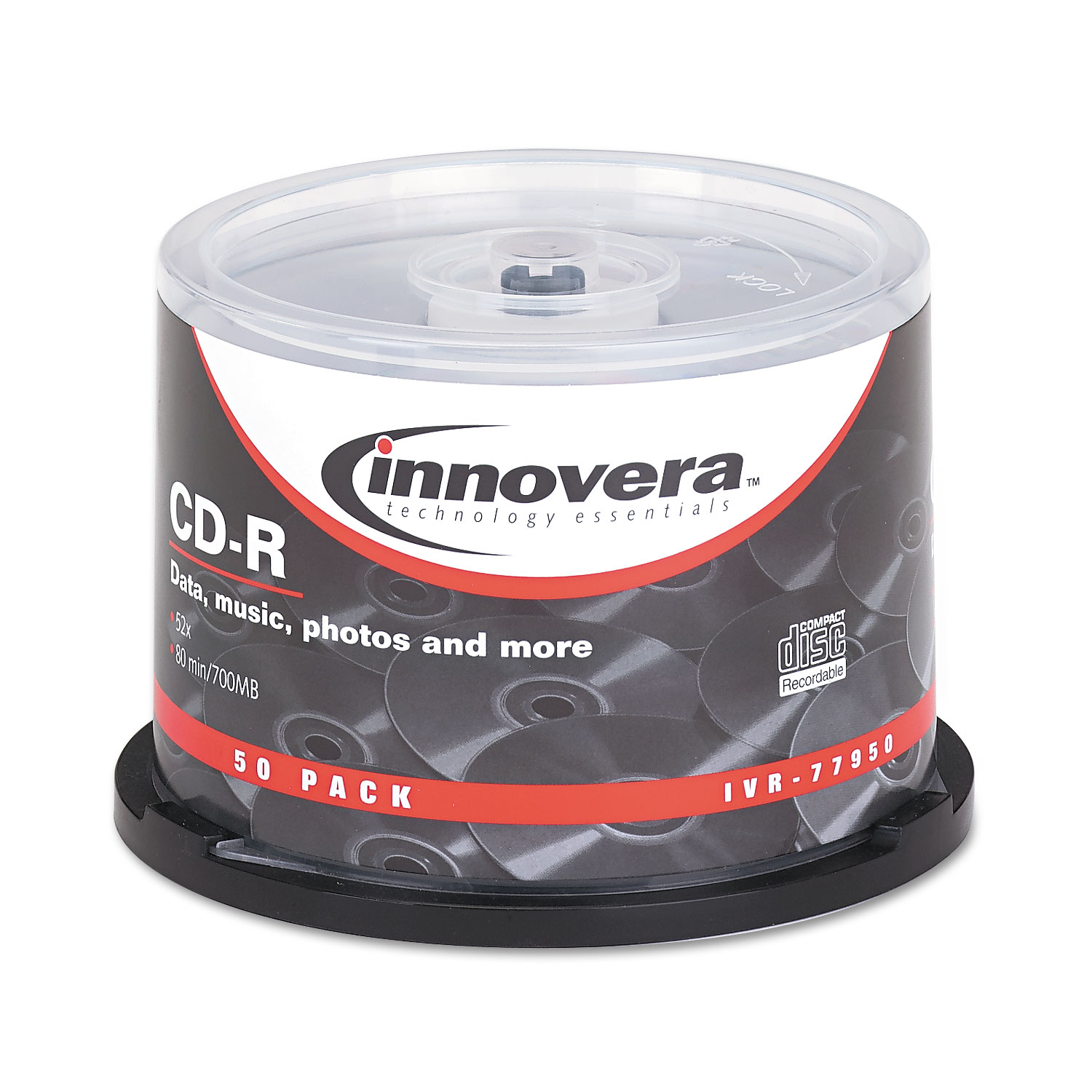  Innovera IVR77950 CD-R Discs, 700MB/80min, 52x, Spindle, Silver, 50/Pack (IVR77950) 