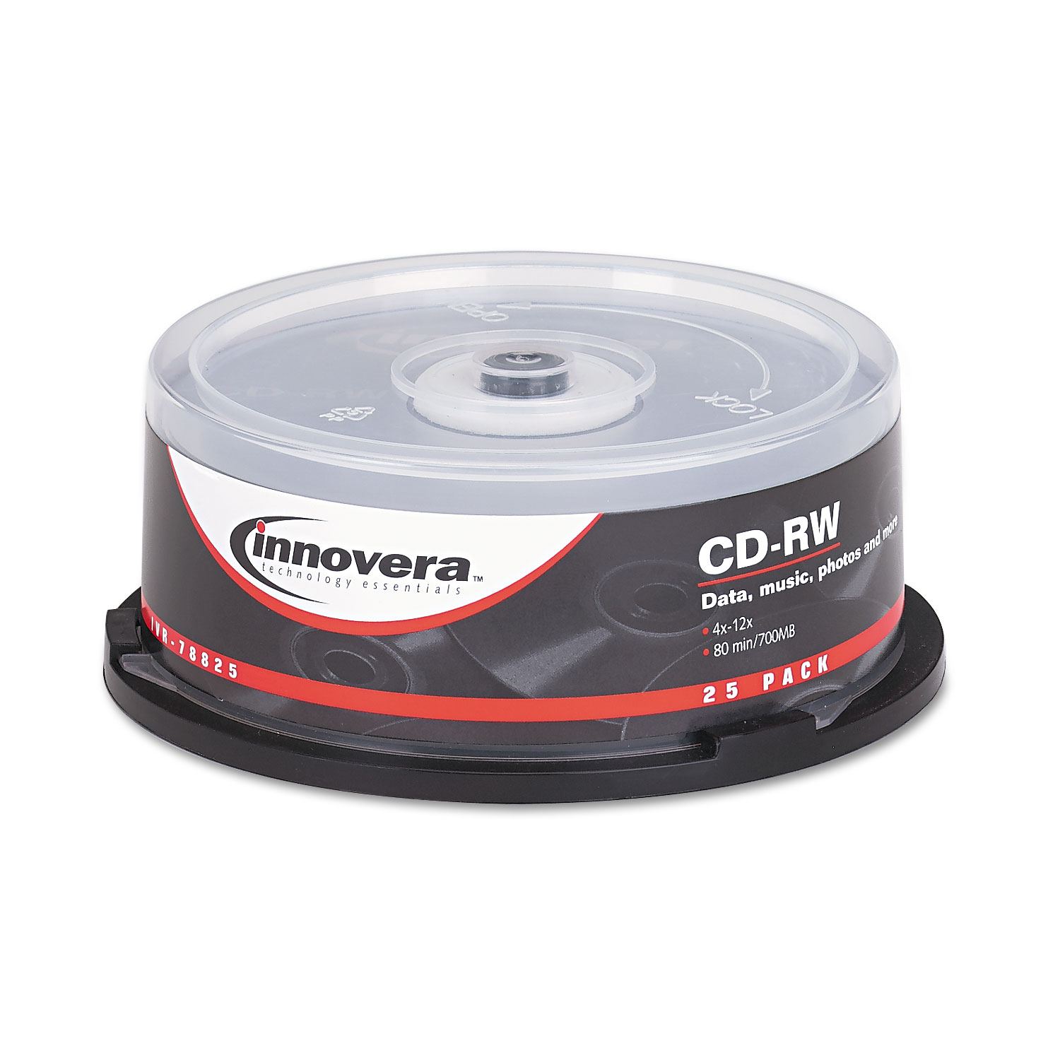  Innovera IVR78825 CD-RW Discs, 700MB/80min, 12x, Spindle, Silver, 25/Pack (IVR78825) 