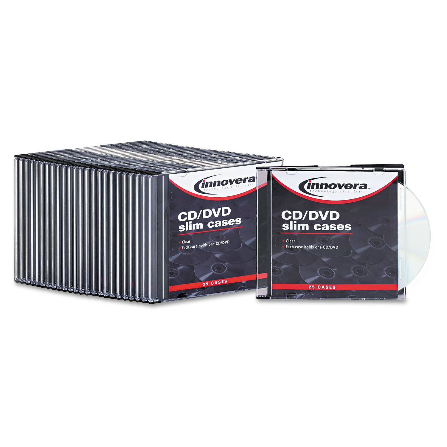  Innovera IVR85825 CD/DVD Slim Jewel Cases, Clear/Black, 25/Pack (IVR85825) 