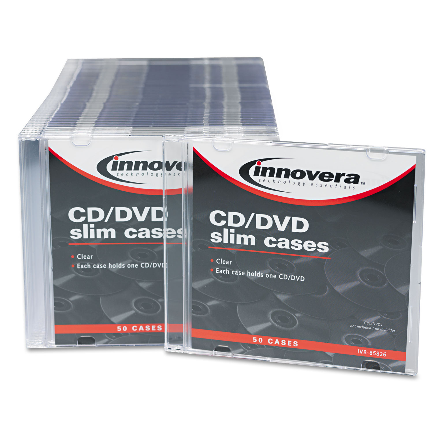 CD/DVD Polystyrene Thin Line Storage Case, Clear/Black, 50/Pack