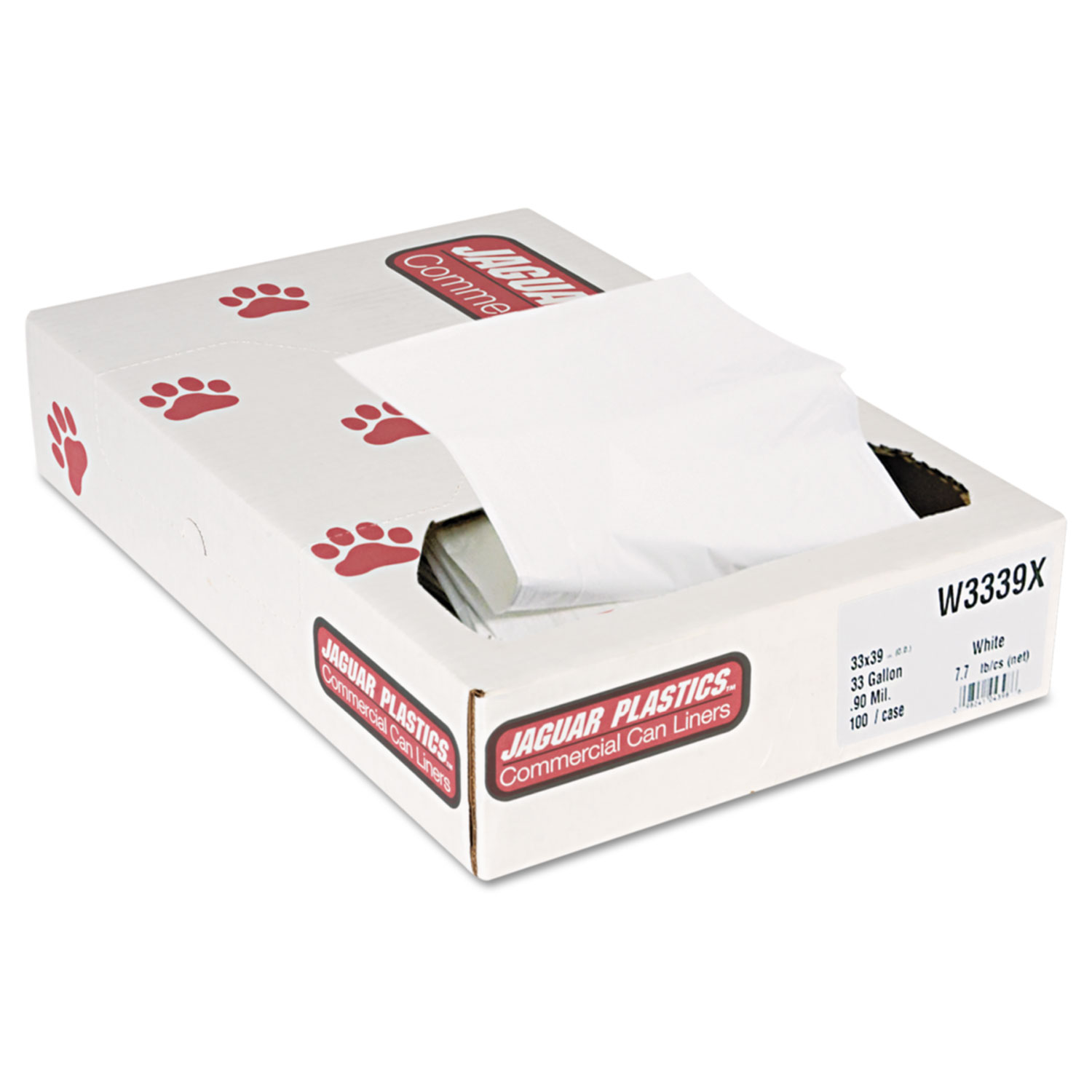Industrial Strength Commercial Can Liners, 33gal, .9mil, White, 100/Carton