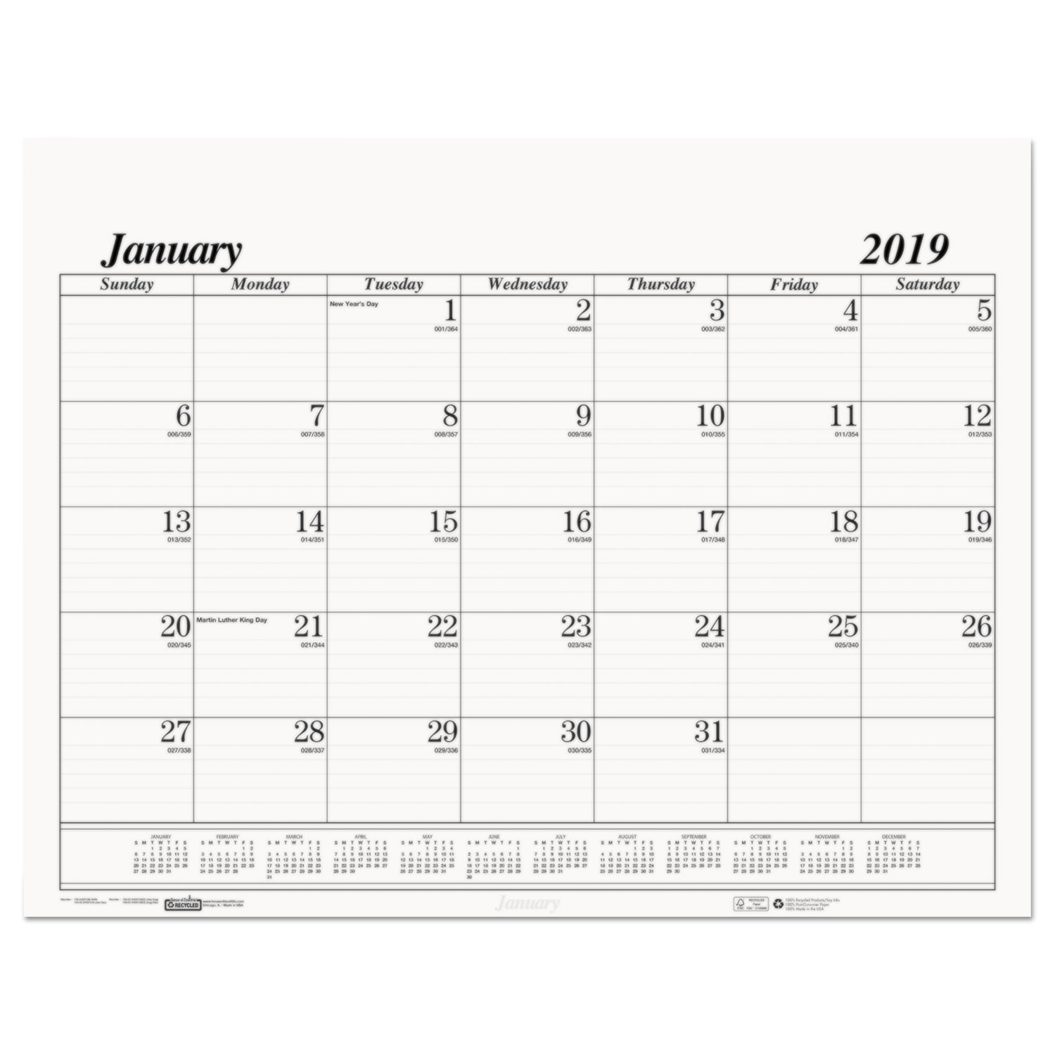  House of Doolittle 126-21 Recycled One-Color Dated Monthly Desk Pad Calendar Refill, 22w x 17h, 2019 (HOD126) 