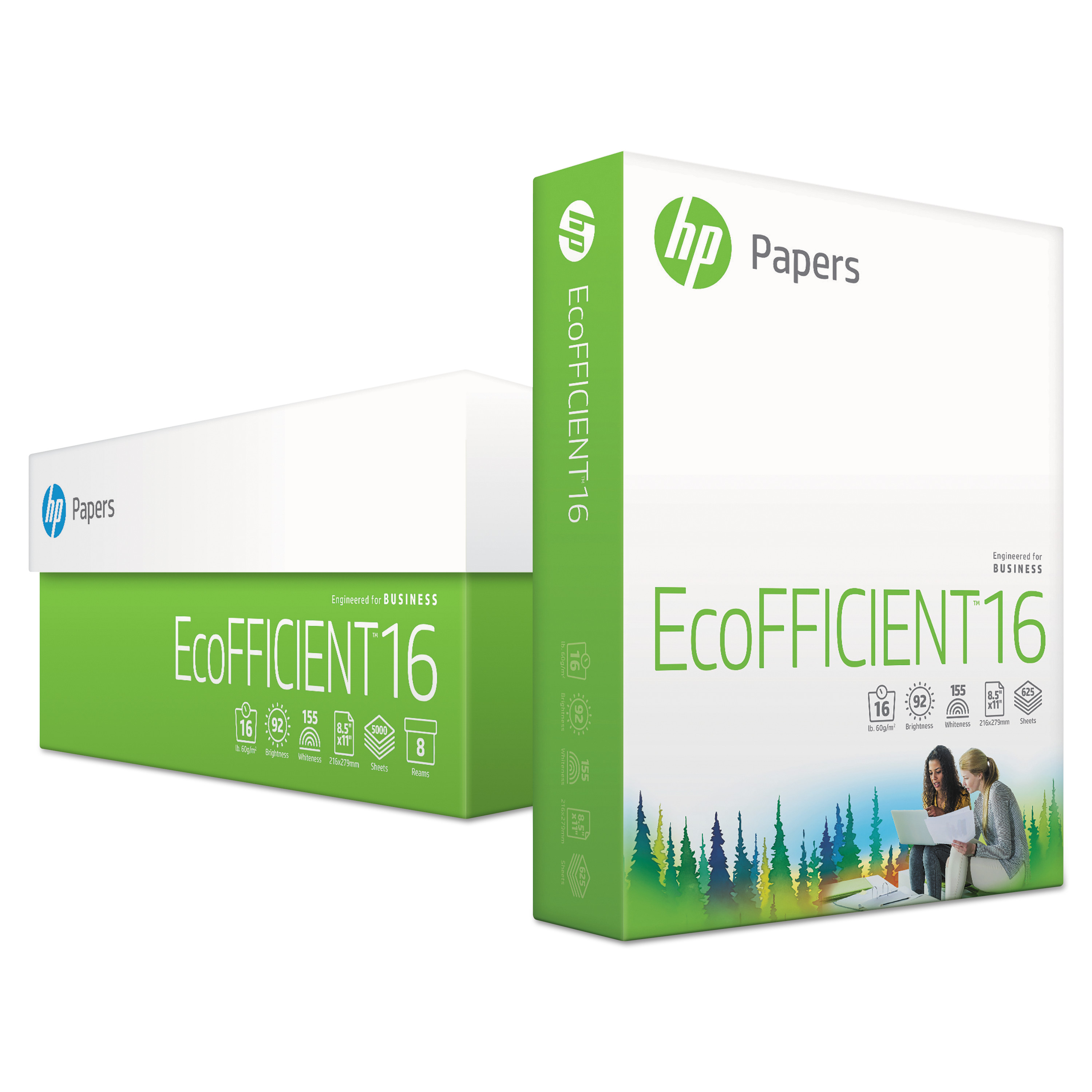  HP Papers 216000 EcoFFICIENT16 Paper, 92 Bright, 16lb, 8.5 x 11, White, 625 Sheets/Ream, 8 Reams/Carton (HEW216000) 