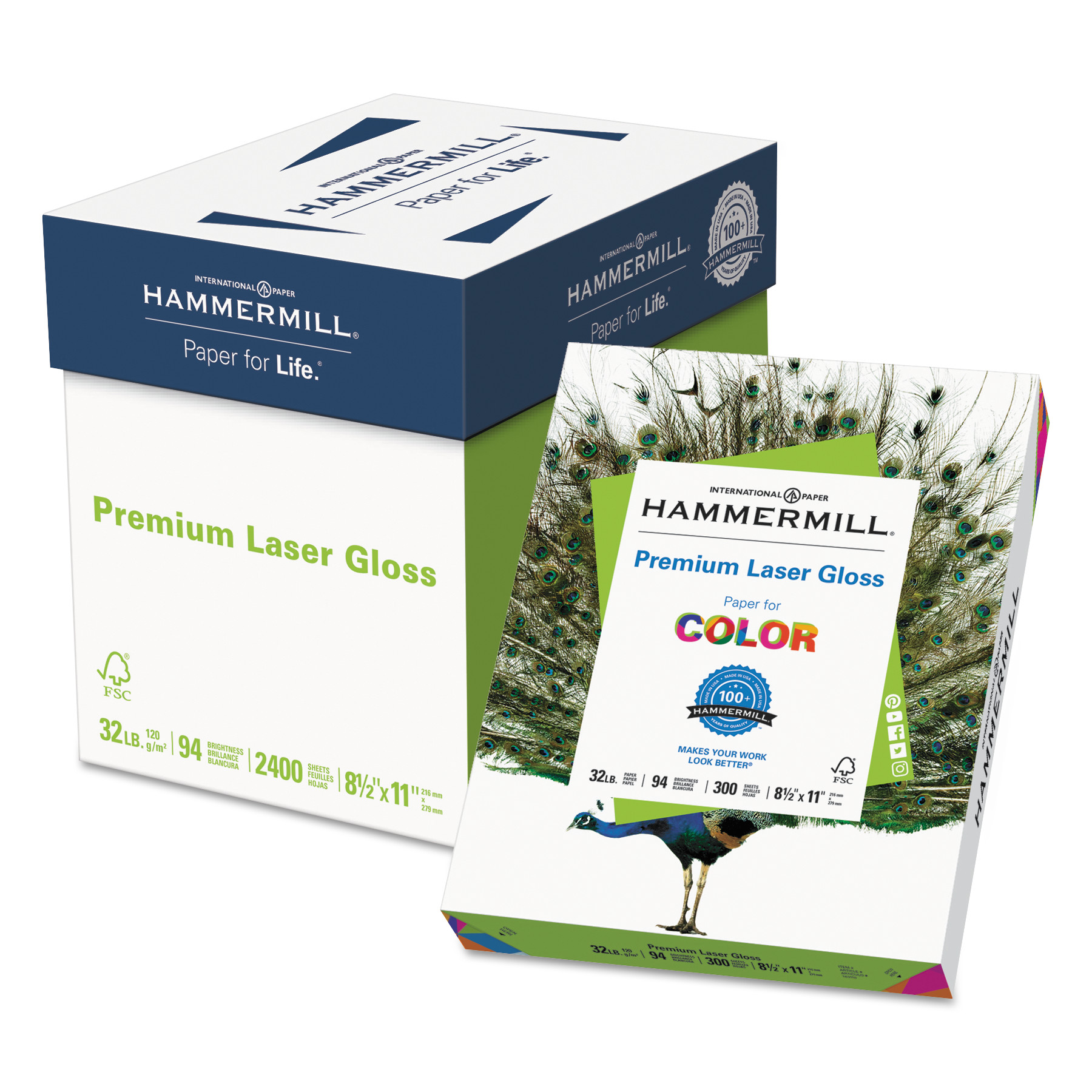  Hammermill 16311-0 Premium Laser Gloss Print Paper, 94 Bright, 32lb, 8.5 x 11, White, 300/Pack (HAM163110) 