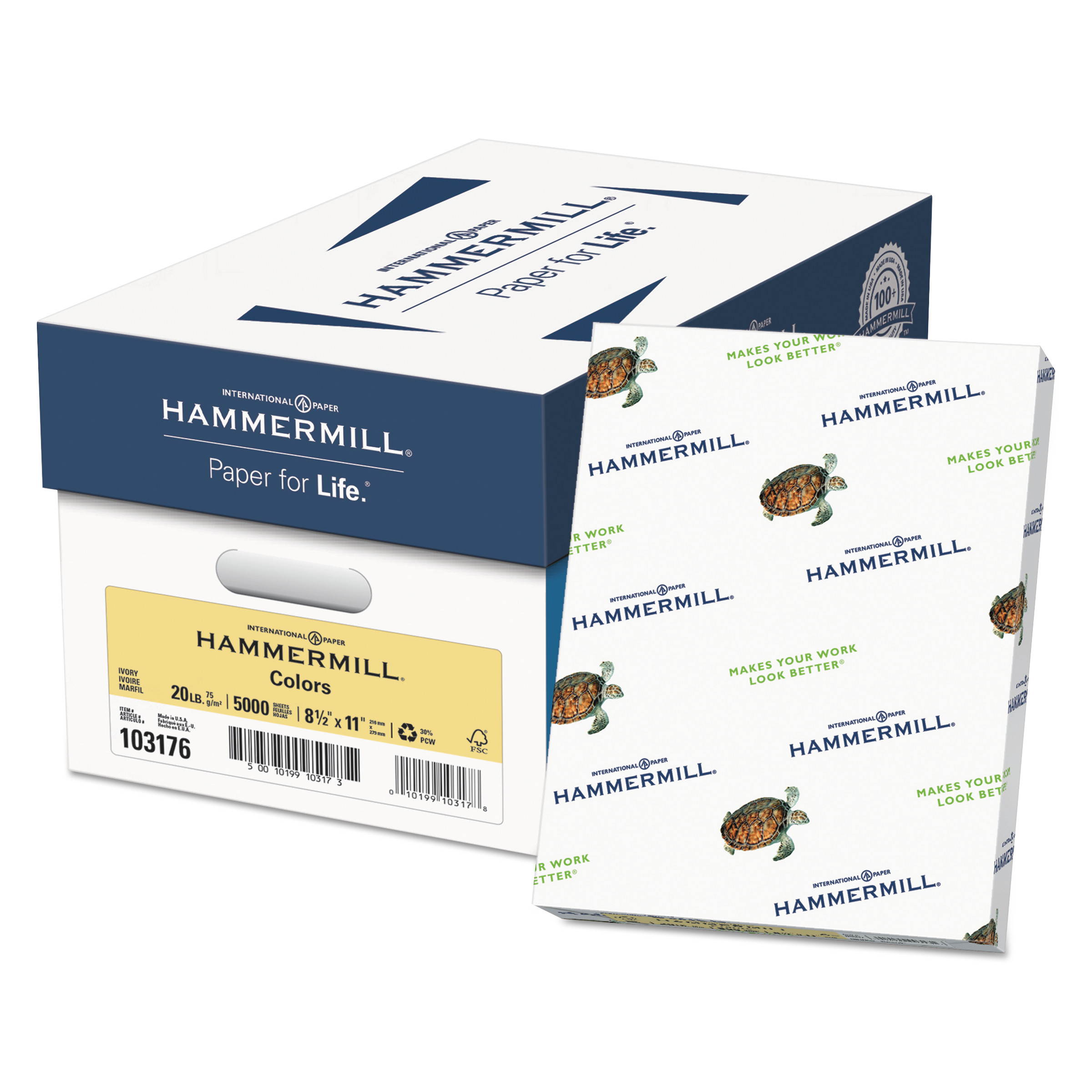  Hammermill 103176 Colors Print Paper, 20lb, 8.5 x 11, Ivory, 500 Sheets/Ream, 10 Reams/Carton (HAM103176CT) 