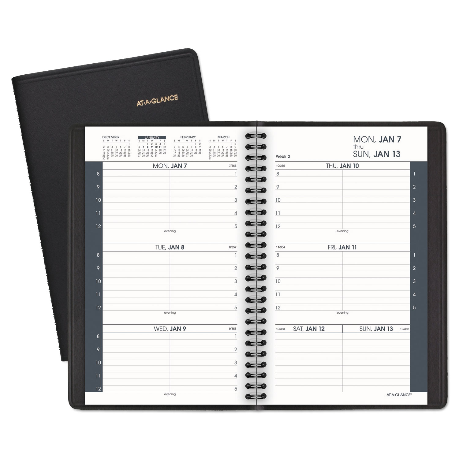 Weekly Appointment Book, Hourly Appt, Phone/Address Tabs, 8 x 4 7/8, Black, 2020