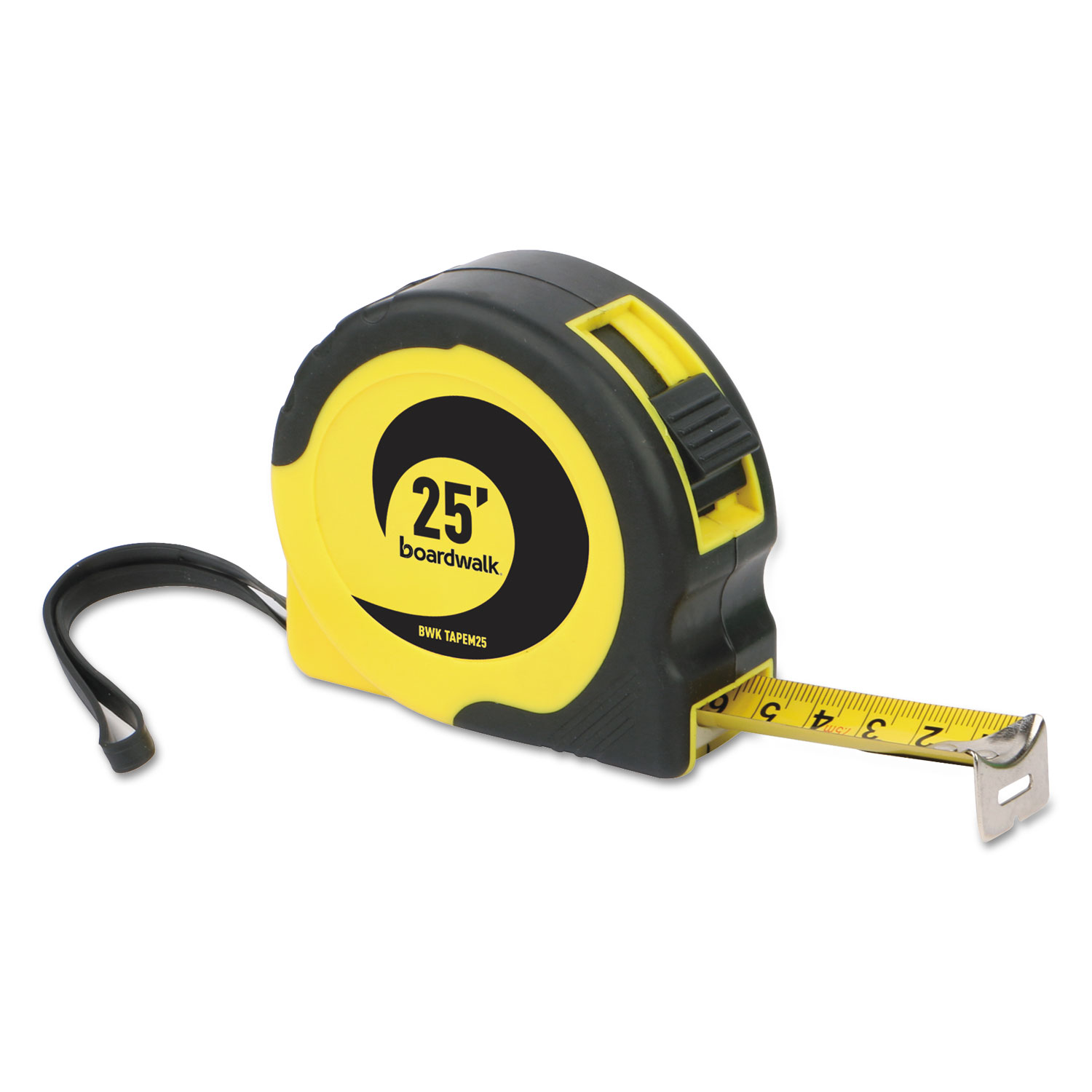 Easy Grip Tape Measure, 25 ft, Plastic Case, Black and Yellow, 1