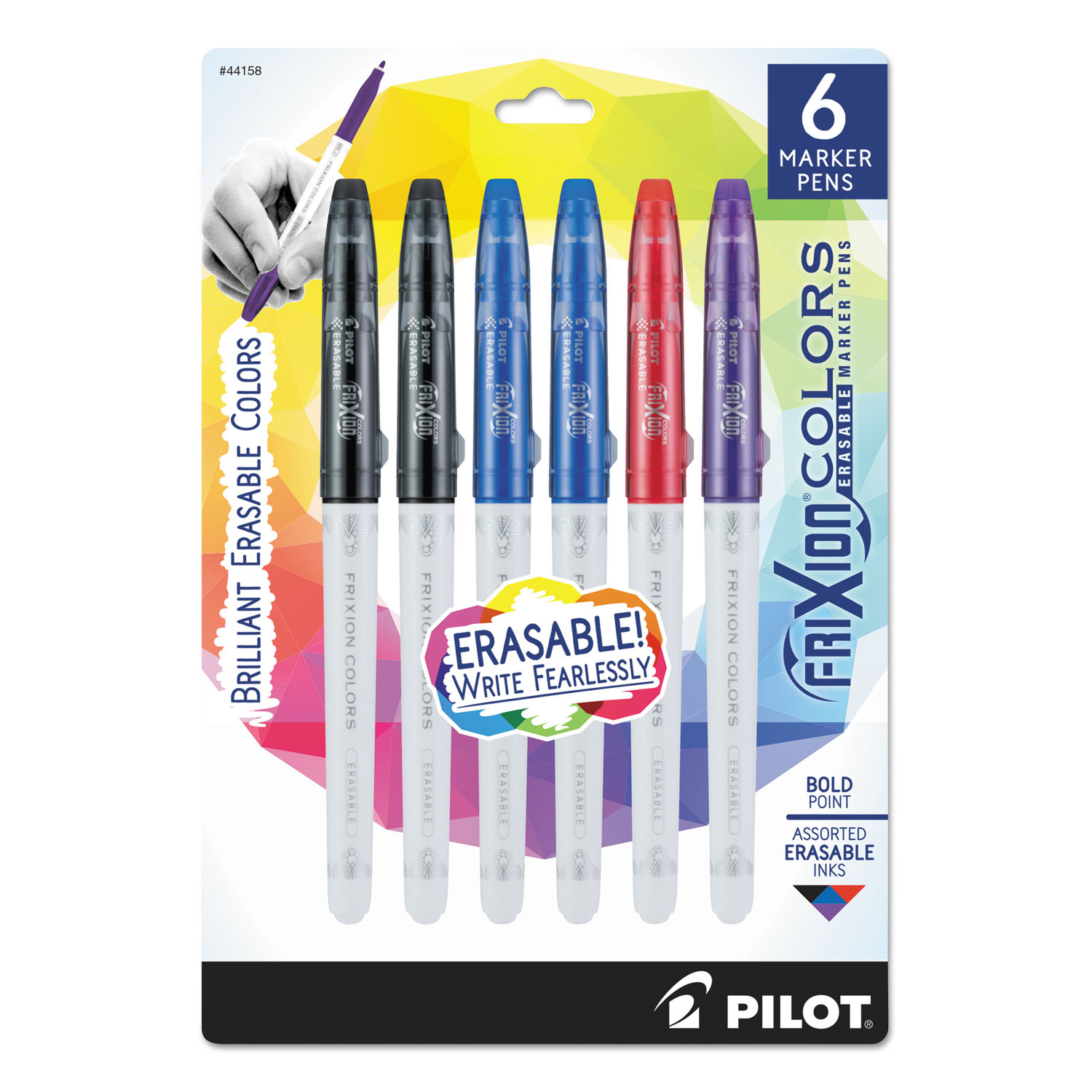  Pilot 44158 FriXion Colors Erasable Stick Marker Pen, 2.5mm, Assorted Ink, White Barrel, 6/Pack (PIL44158) 