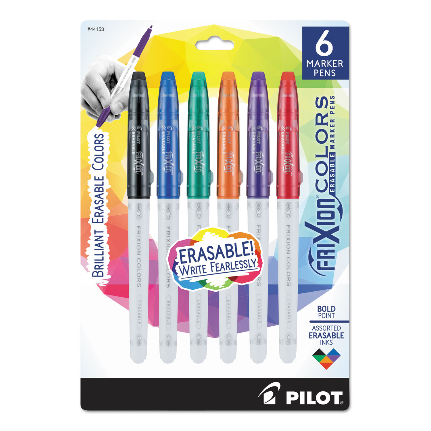  Pilot 44153 FriXion Colors Erasable Stick Marker Pen, 2.5mm, Assorted Ink, White Barrel, 6/Pack (PIL44153) 