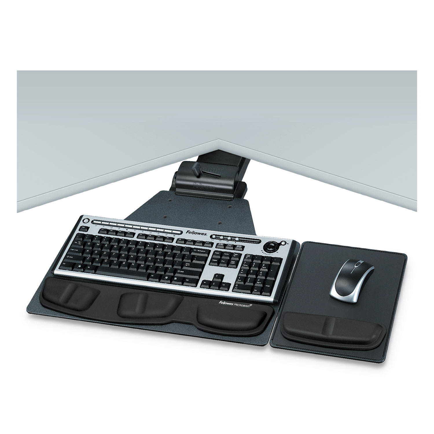  Fellowes 8035901 Professional Corner Executive Keyboard Tray, 19w x 14.75d, Black (FEL8035901) 
