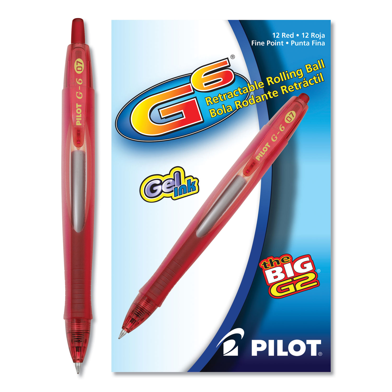  Pilot 31403 G6 Retractable Gel Pen, Fine 0.7mm, Red Ink, Red Barrel (PIL31403) 