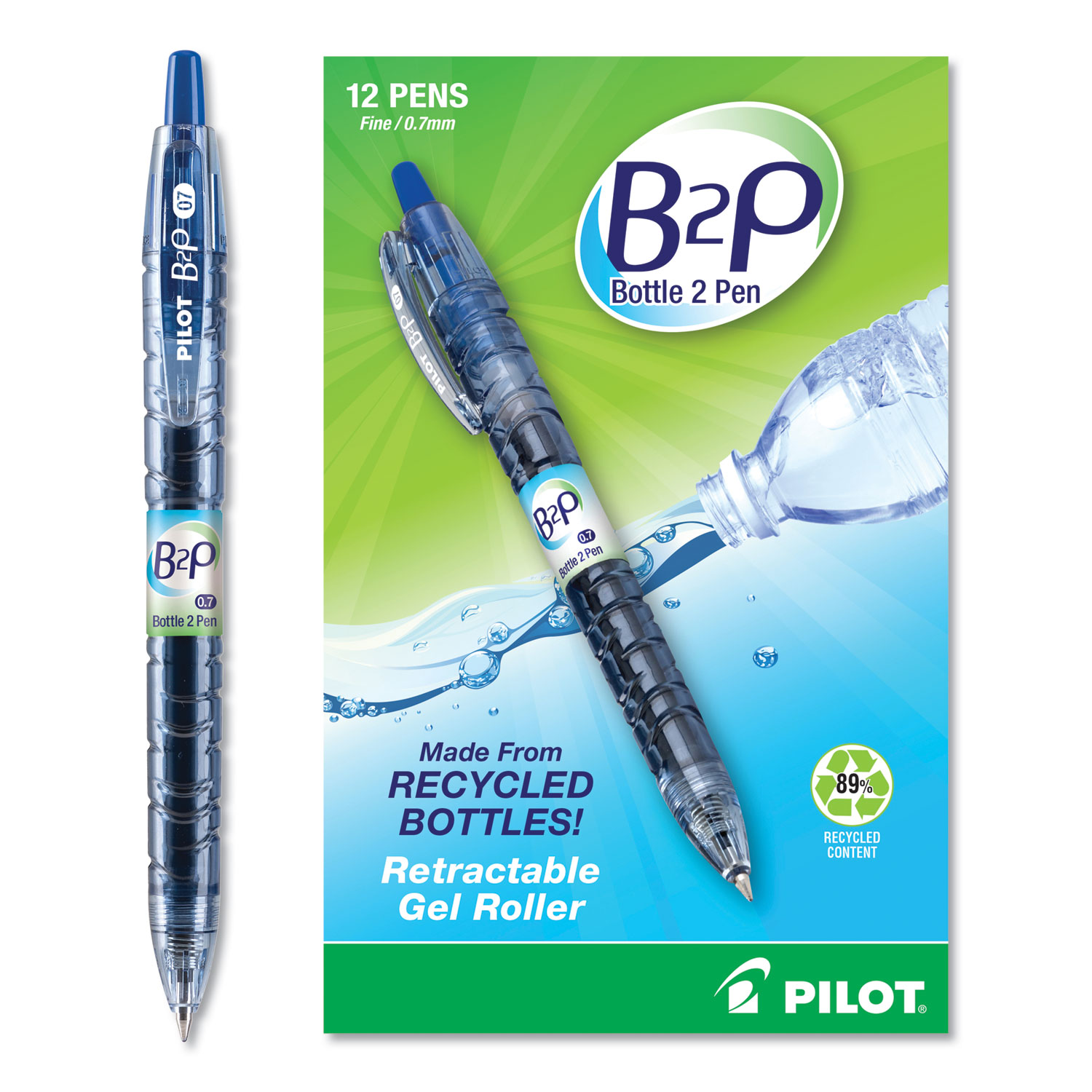  Pilot 31601 B2P Bottle-2-Pen Recycled Retractable Gel Pen, 0.7mm, Blue Ink, Translucent Blue Barrel (PIL31601) 