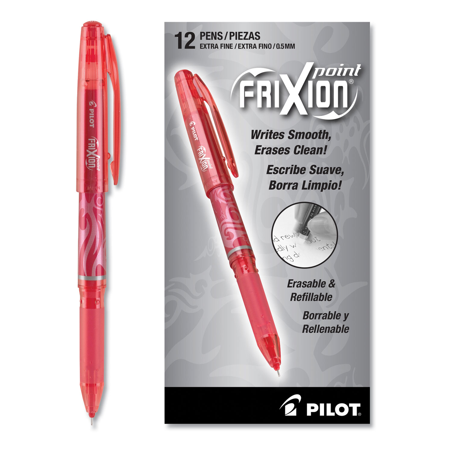 FriXion Point Erasable Stick Gel Pen, Extra-Fine 0.5mm, Red Ink, Red Barrel