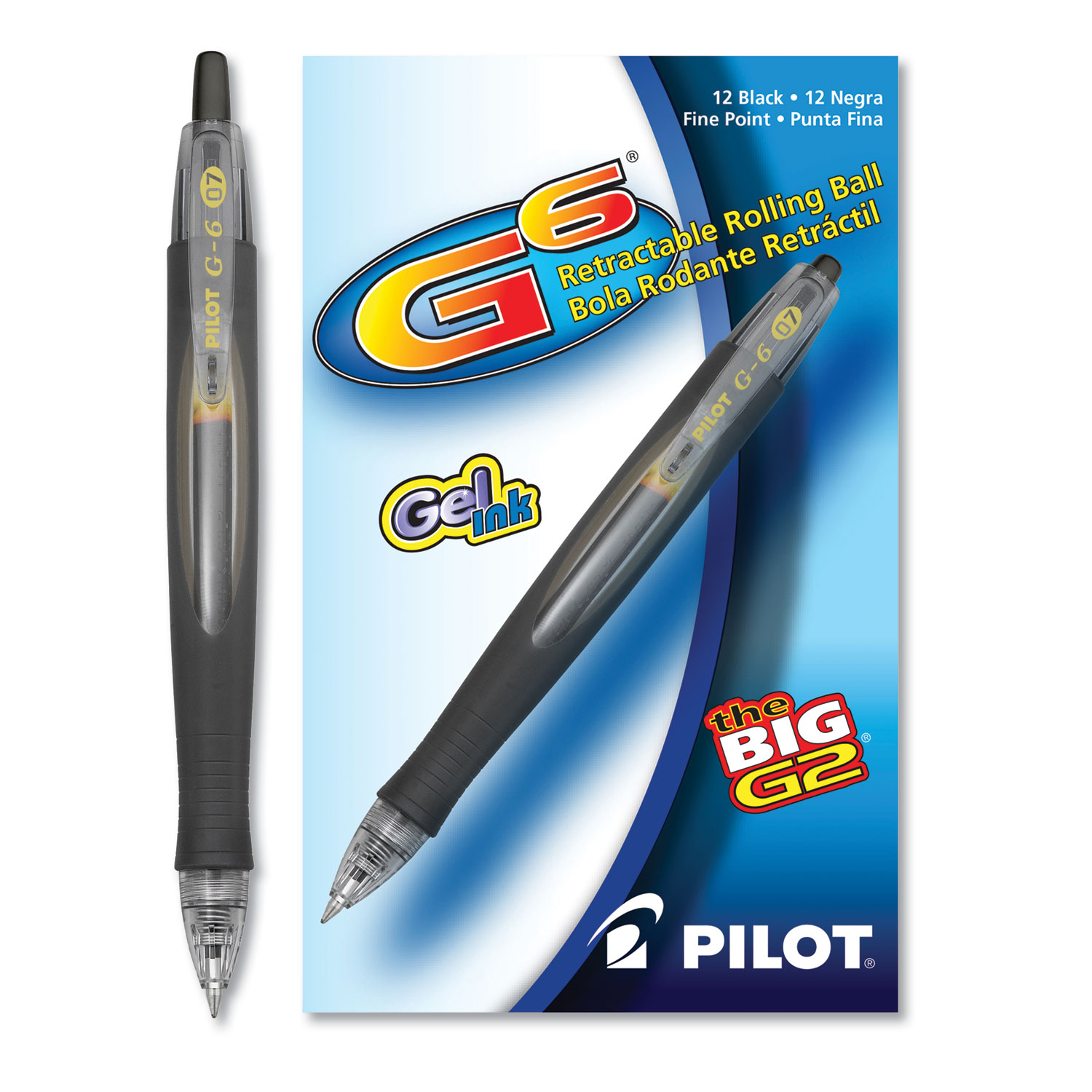  Pilot 31401 G6 Retractable Gel Pen, Fine 0.7mm, Black Ink, Black Barrel (PIL31401) 