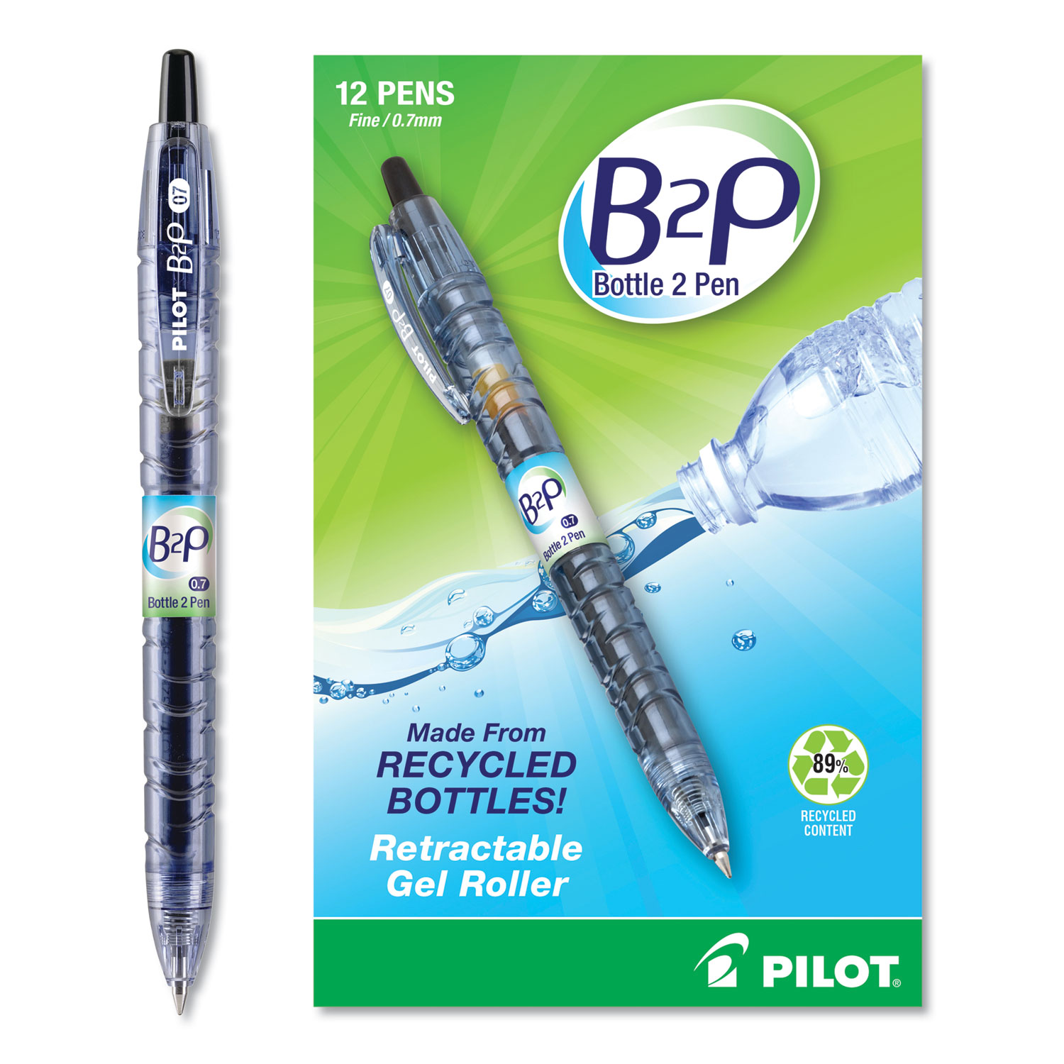  Pilot 31600 B2P Bottle-2-Pen Recycled Retractable Gel Pen, 0.7mm, Black Ink, Translucent Blue Barrel (PIL31600) 