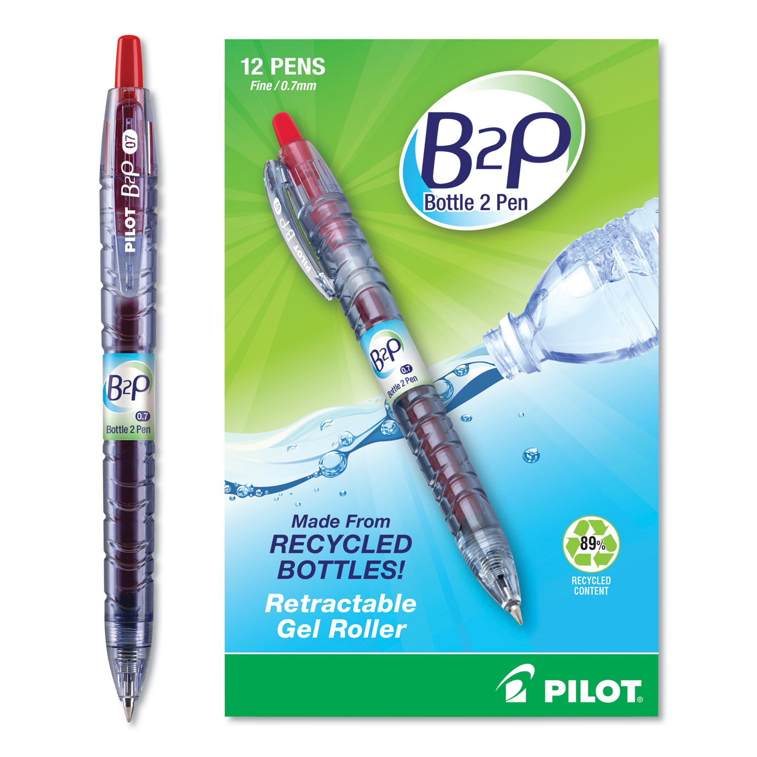  Pilot 31602 B2P Bottle-2-Pen Recycled Retractable Gel Pen, 0.7mm, Red Ink, Translucent Blue Barrel (PIL31602) 