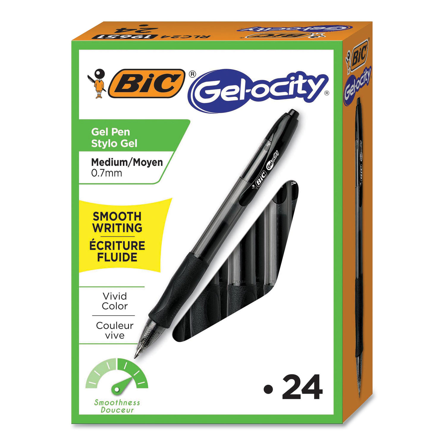  BIC RLC241-BK Gel-ocity Retractable Gel Pen, Medium 0.7mm, Black Ink/Barrel, 24/Pack (BICRLC241BK) 