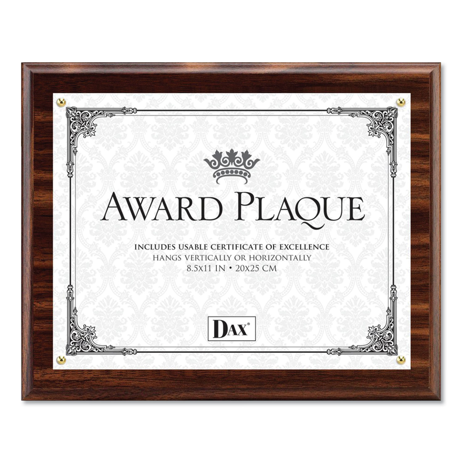 Award Plaque, Wood/Acrylic Frame, Up to 8 1/2 x 11, Walnut