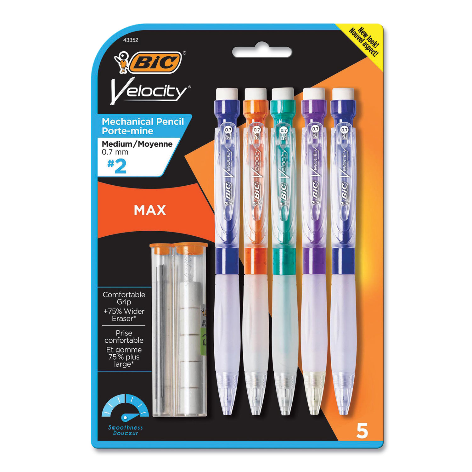  BIC MPMX7P51 Velocity Max Pencil, 0.7 mm, HB (#2), Black Lead, Assorted Barrel Colors, 5/Pack (BICMPMX7P51) 