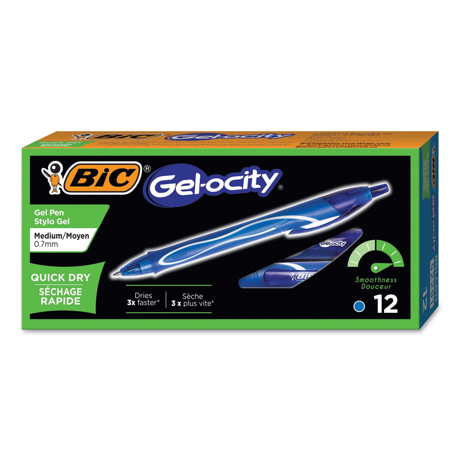  BIC RGLCG11-BE Gel-ocity Quick Dry Retractable Gel Pen, Medium 0.7mm, Blue Ink/Barrel, Dozen (BICRGLCG11BE) 