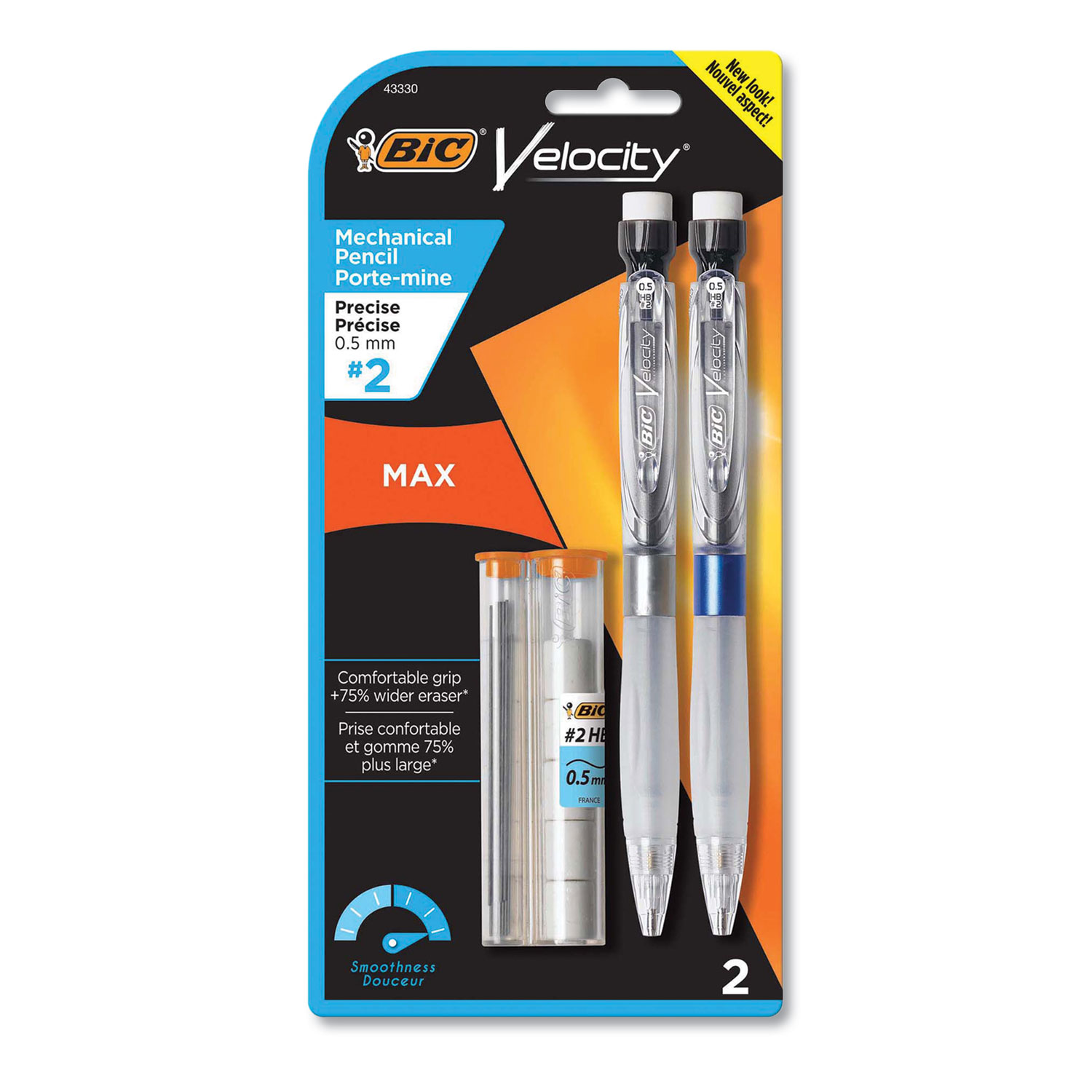  BIC MPMX5P21 Velocity Max Pencil, 0.5 mm, HB (#2), Black Lead, Gray Barrel, 2/Pack (BICMPMX5P21) 