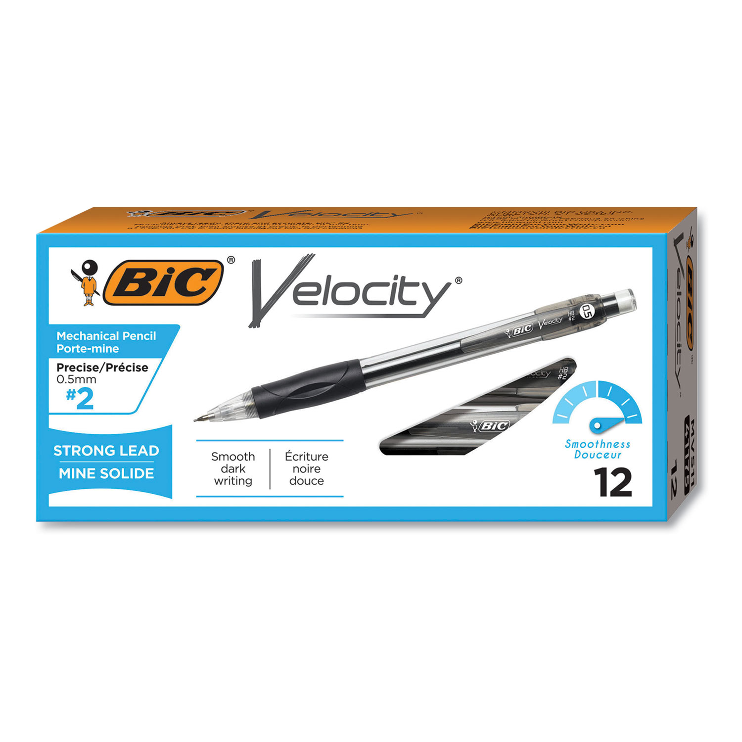  BIC MV511 BLK Velocity Original Mechanical Pencil, 0.5 mm, HB (#2.5), Black Lead, Black Barrel, Dozen (BICMV511BK) 